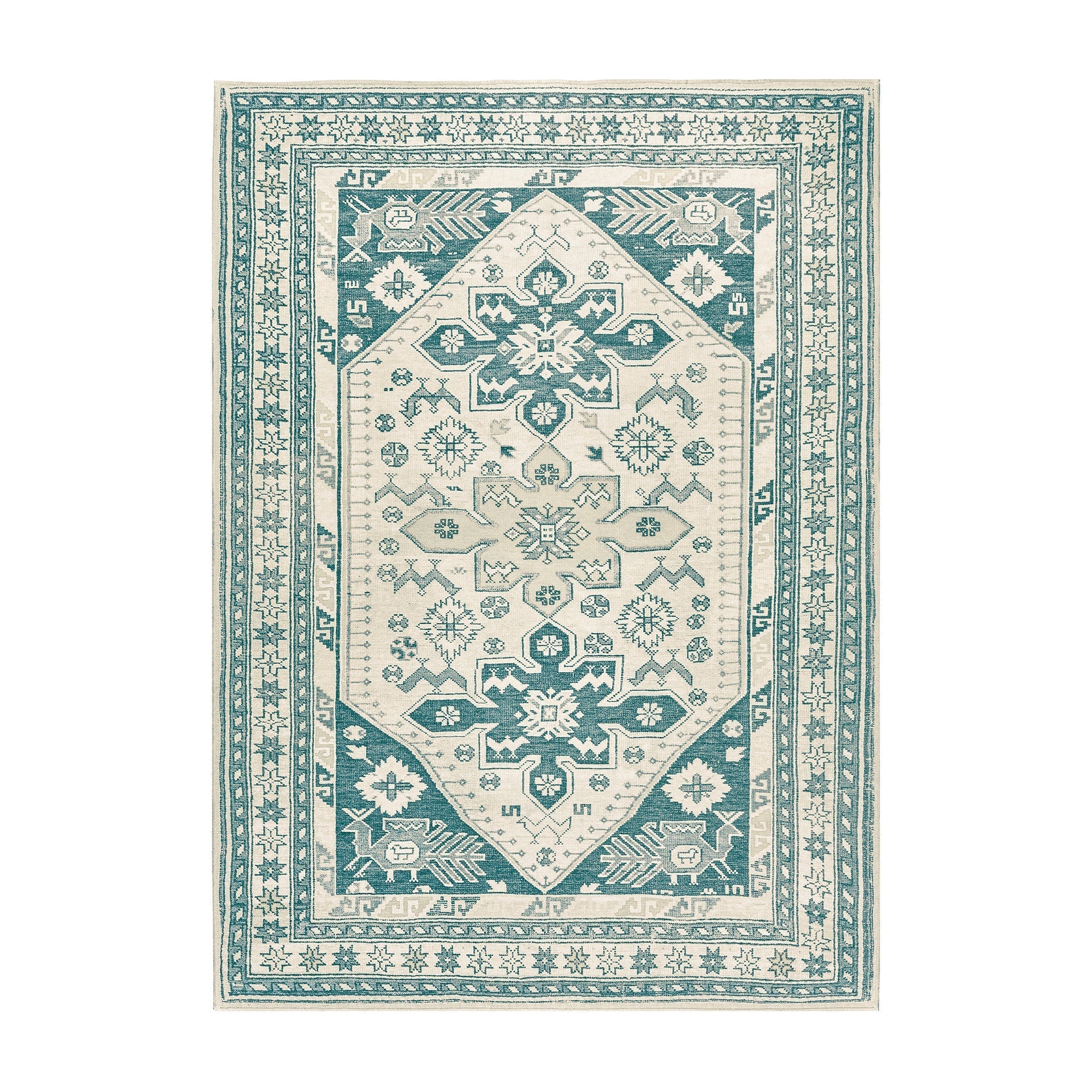 Saraz Teal Dining Room Washable Rug