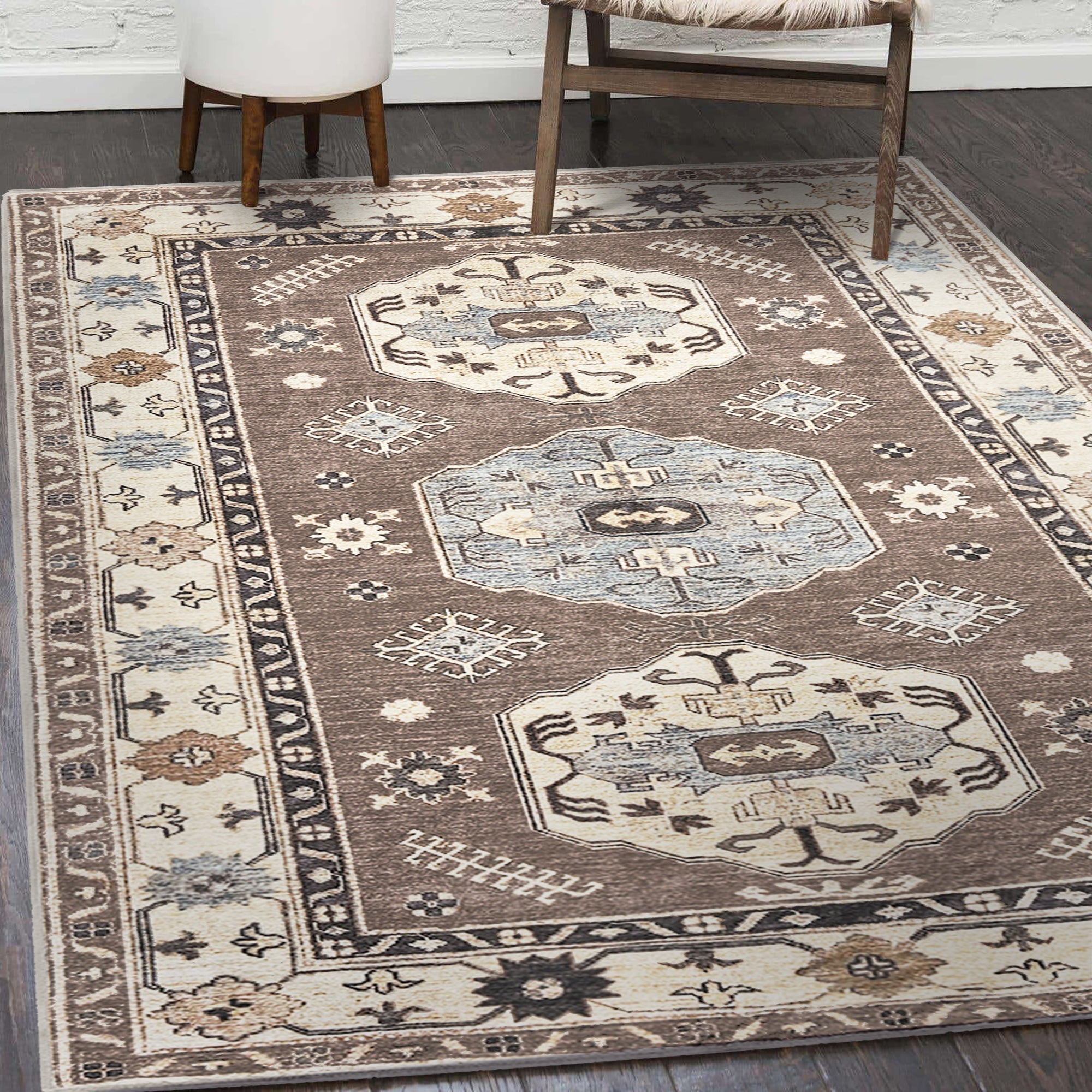 Shary Coffee Brown Dining Room Washable Rug
