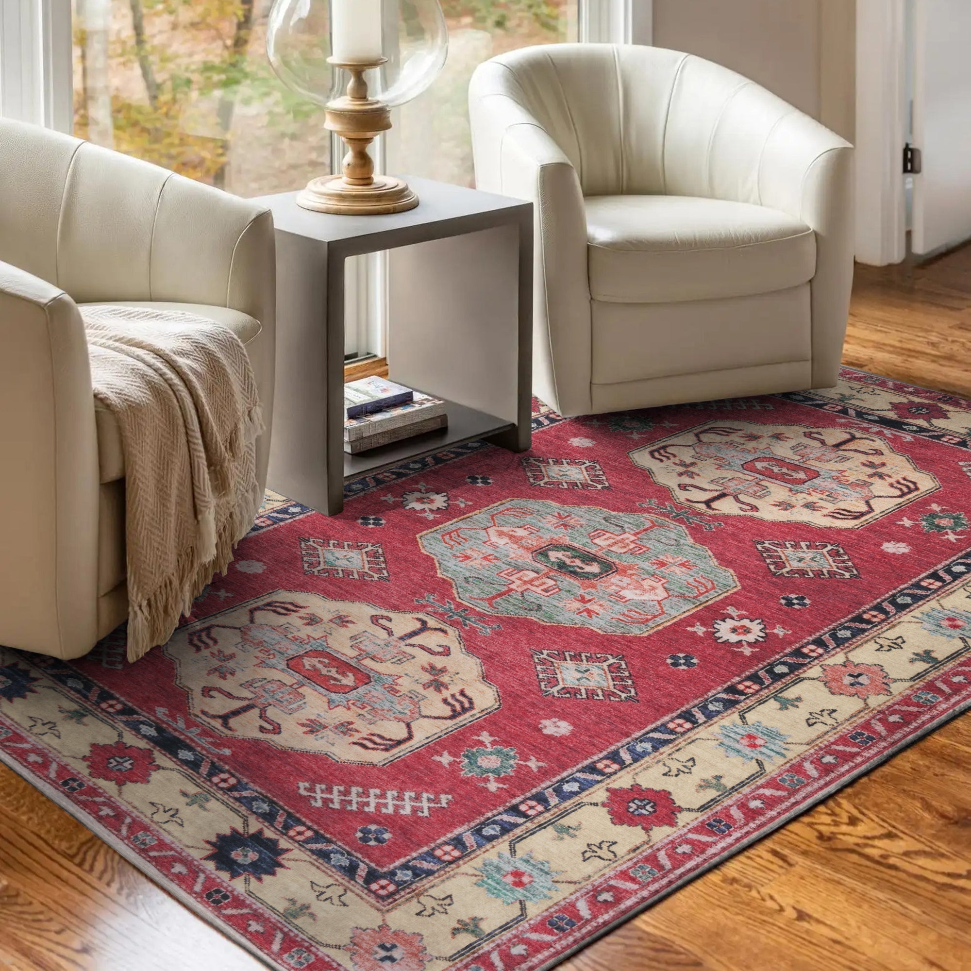 Shary Coral Dining Room Washable Rug