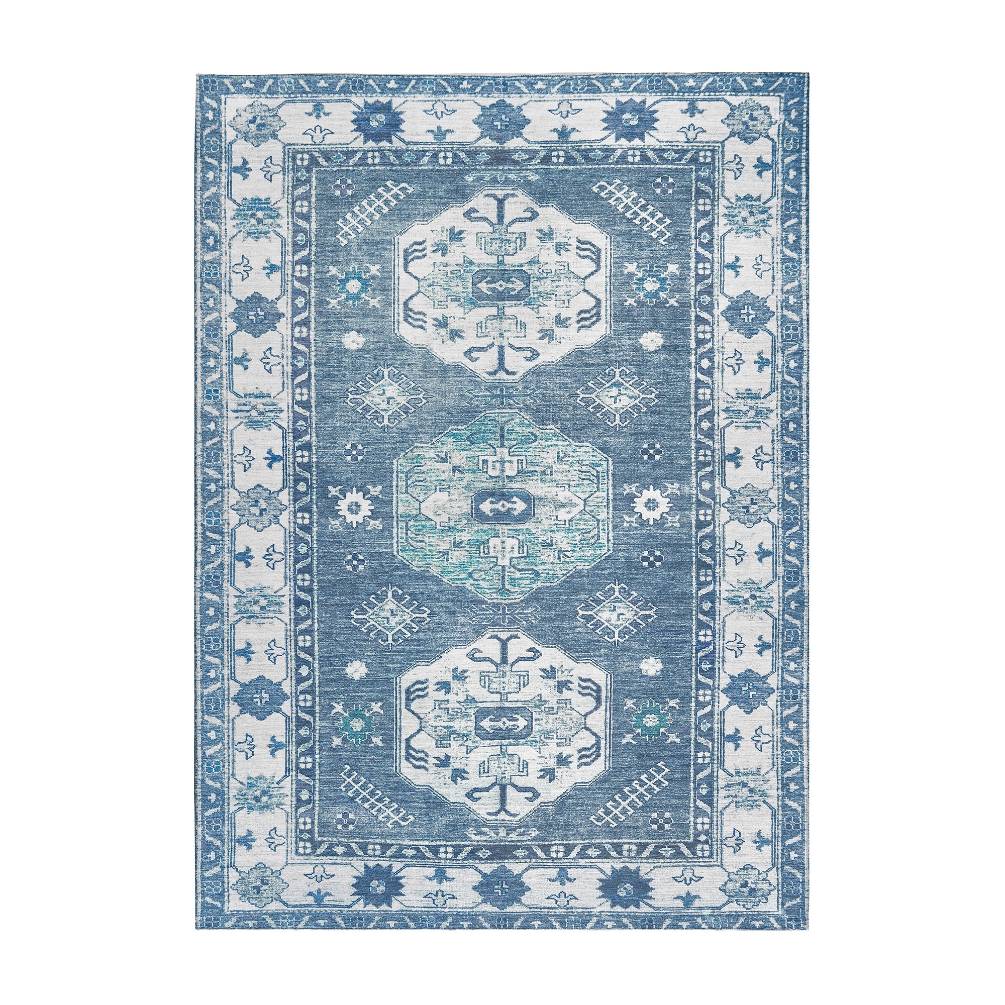 Shary Blue Hallway Washable Rug