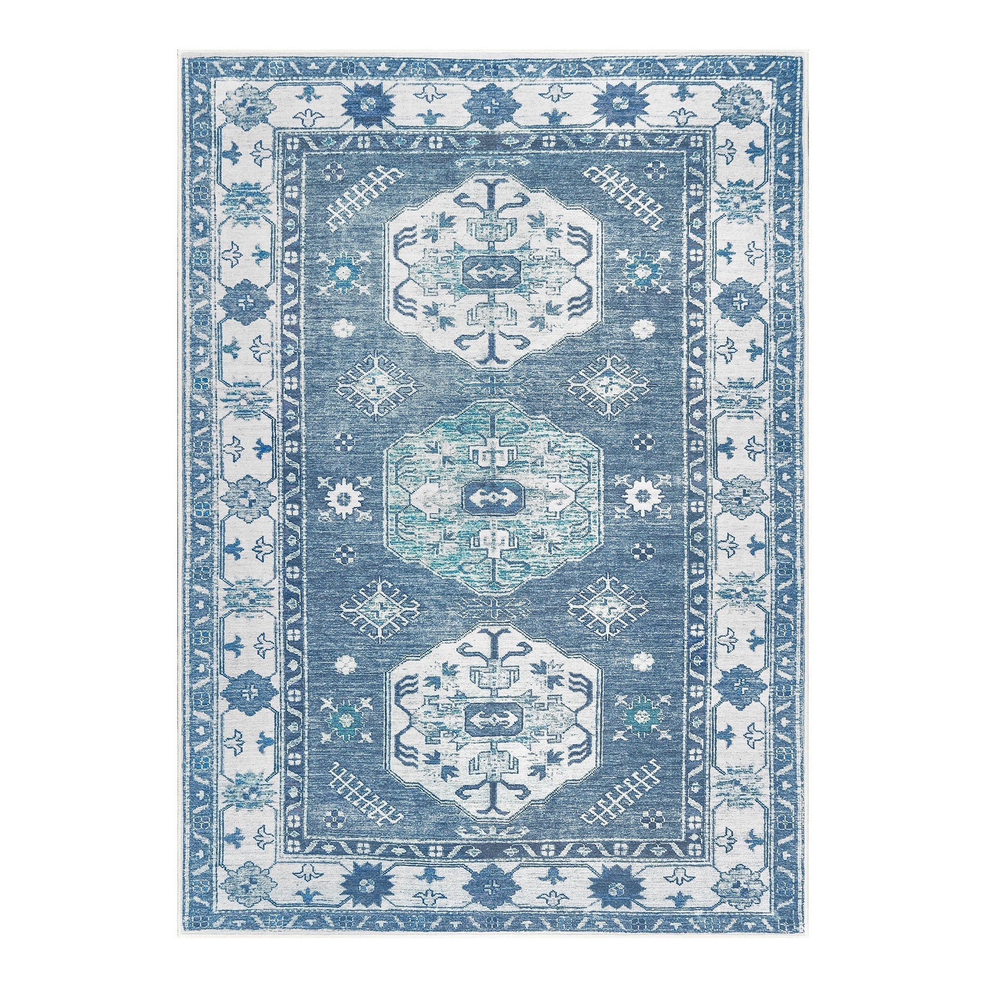 Shary Blue Dining Room Washable Rug