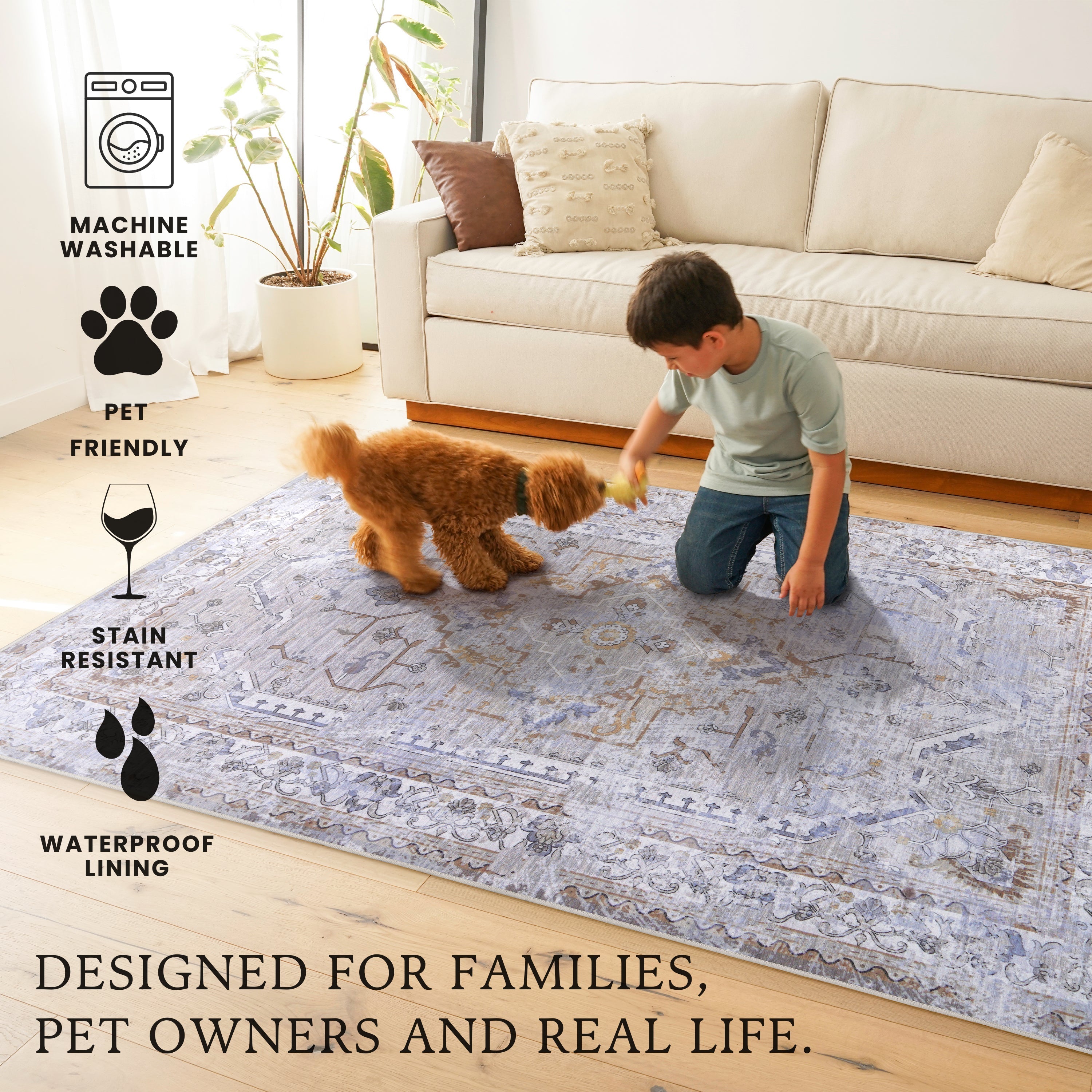 Sofia Neutral Washable Rug