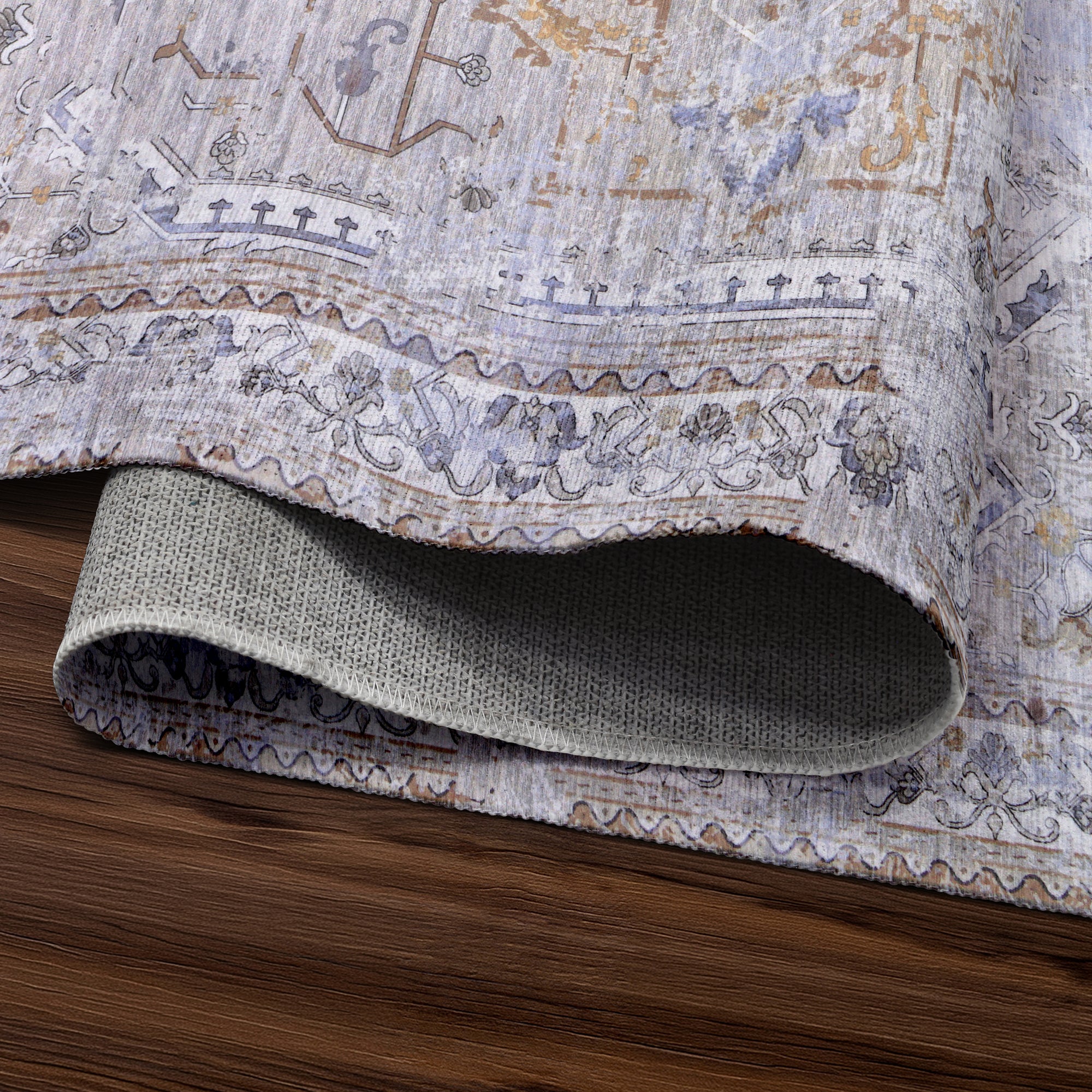 Sofia Neutral Bedroom Washable Rug