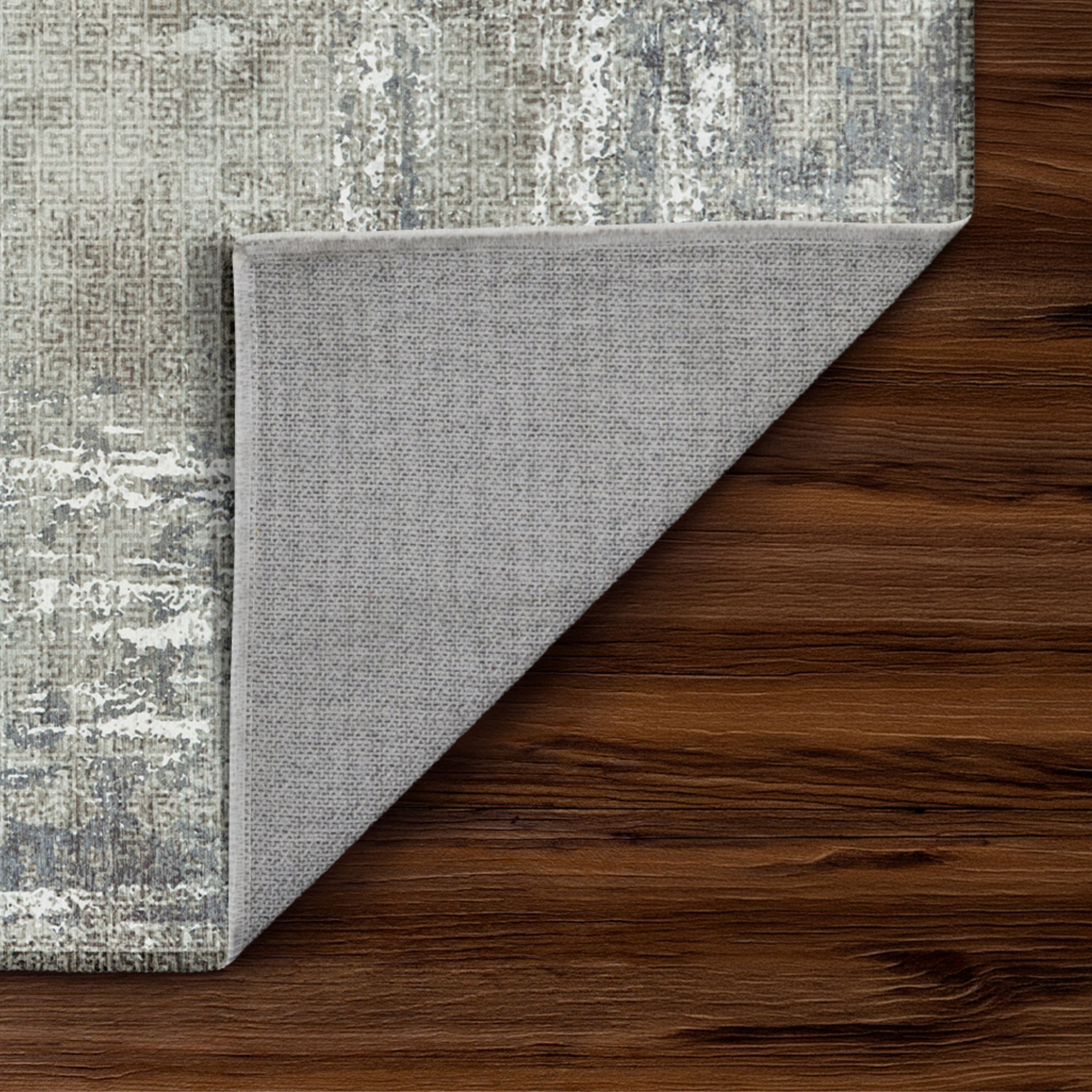 Amaya Bordered Abstract Greige Bedroom Washable Rug