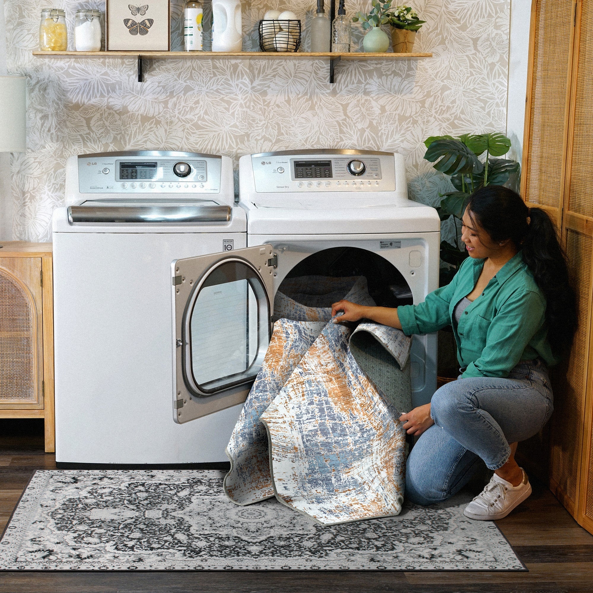 Aurora Abstract Multicolor Bathroom Washble Rug