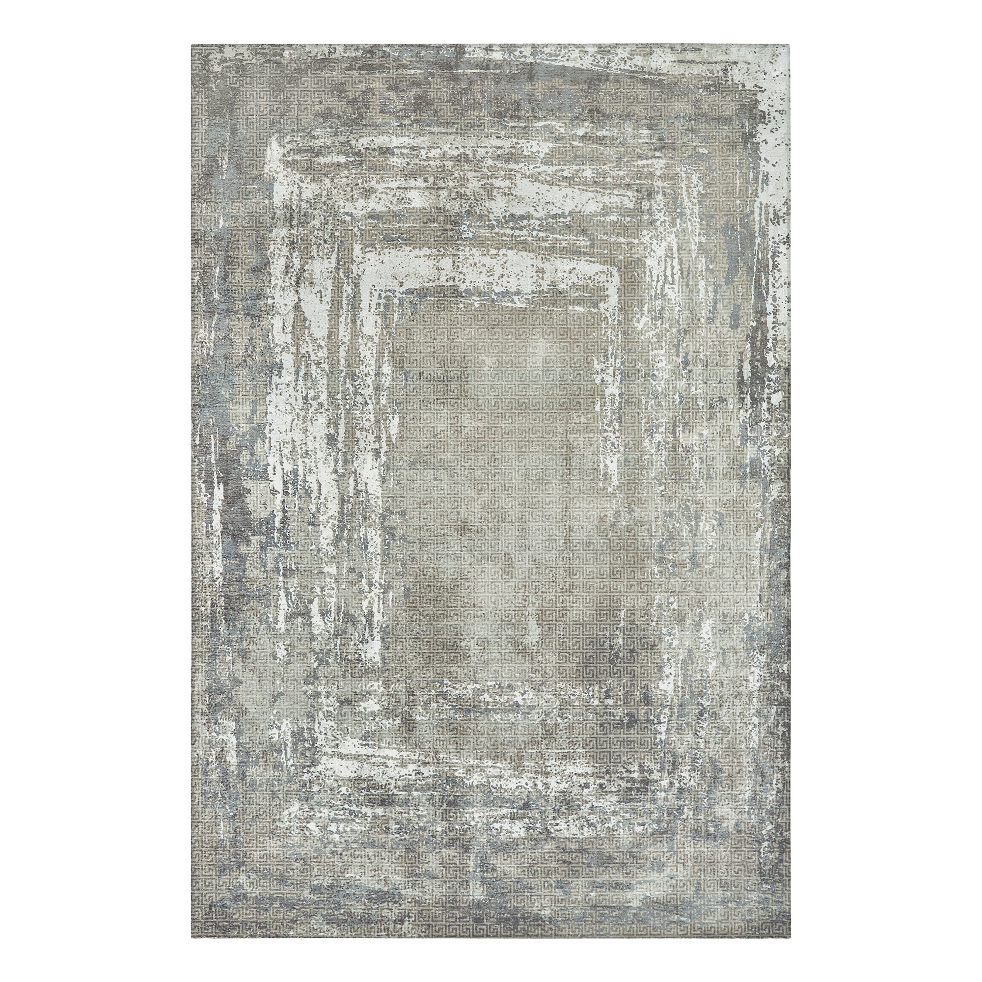 Amaya Bordered Abstract Greige Hallway Washable Rug