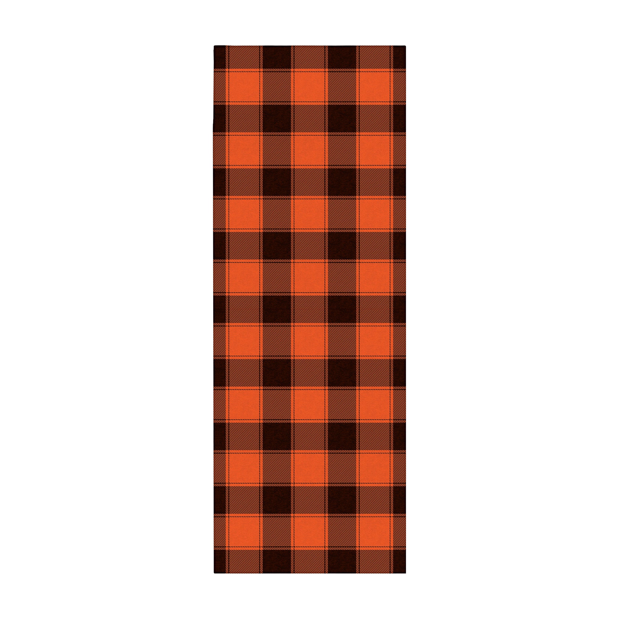 Buffalo Plaid Black Orange Machine Washable Rug