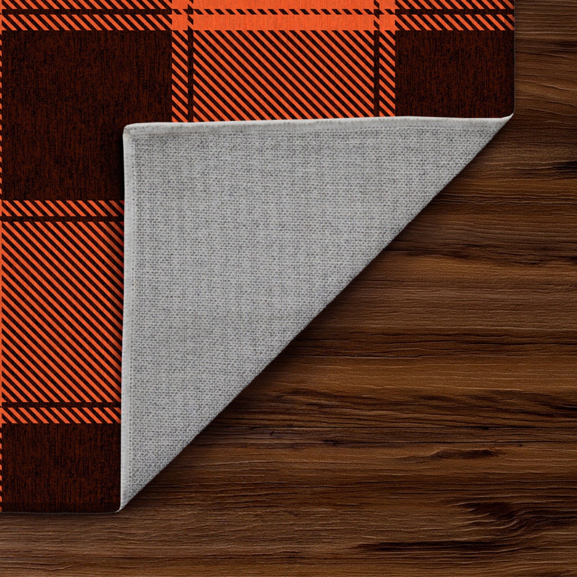 Buffalo Plaid Black Orange Machine Washable Rug