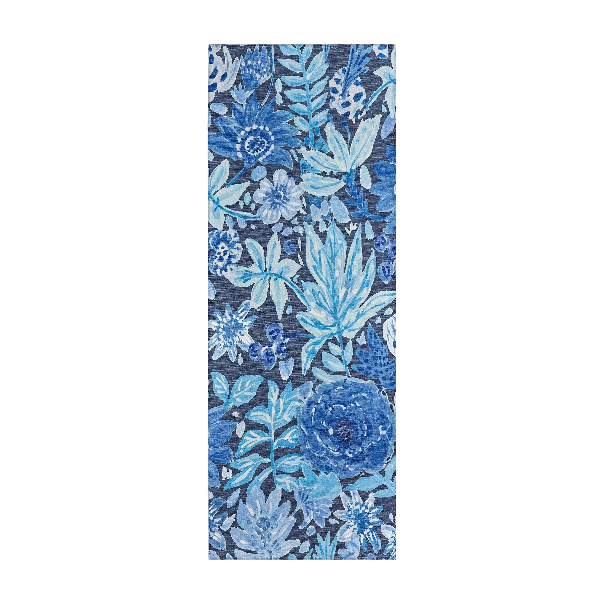 Floral Bloom Blue Hallway Washable Rug