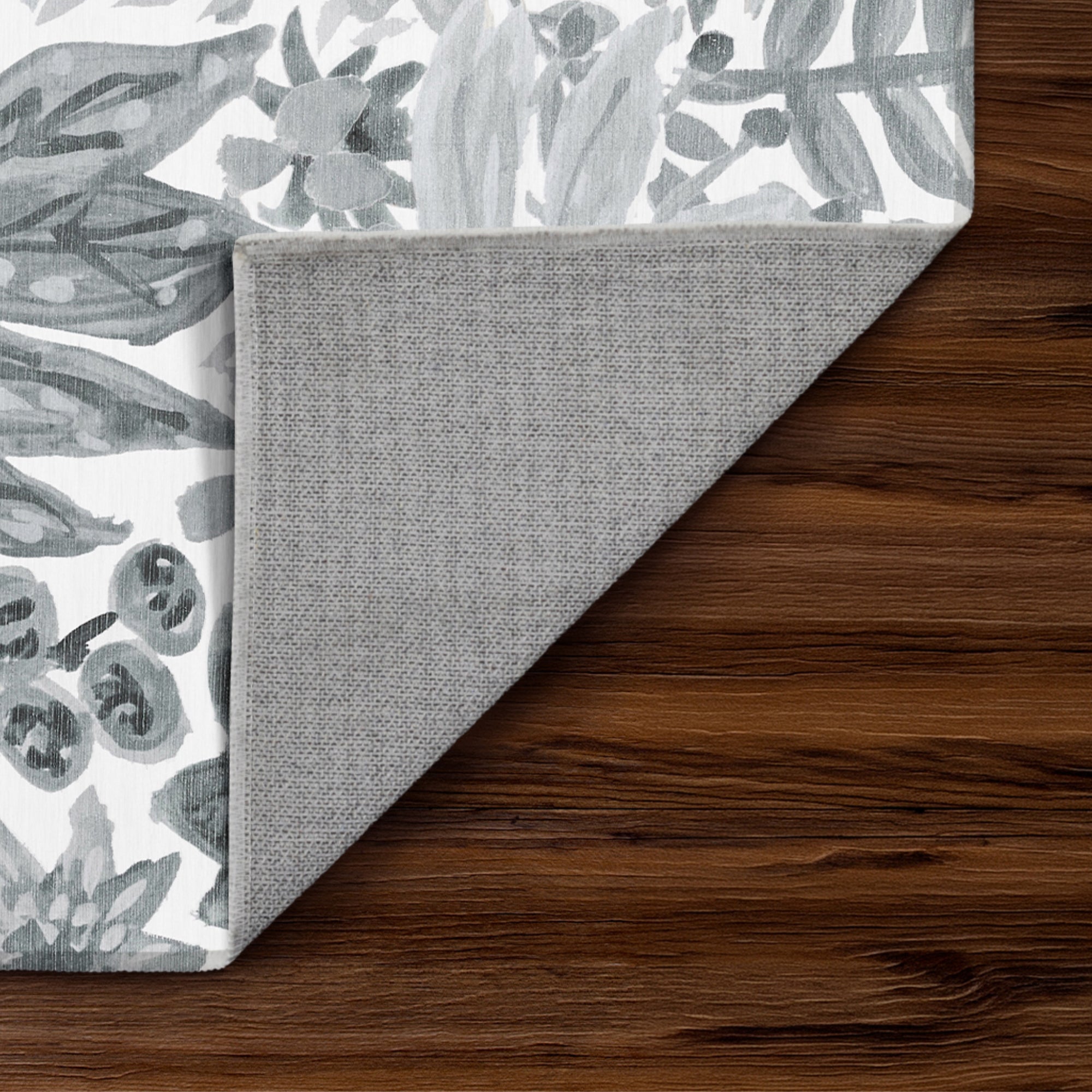 Floral Bloom Grey Hallway Washable Rug