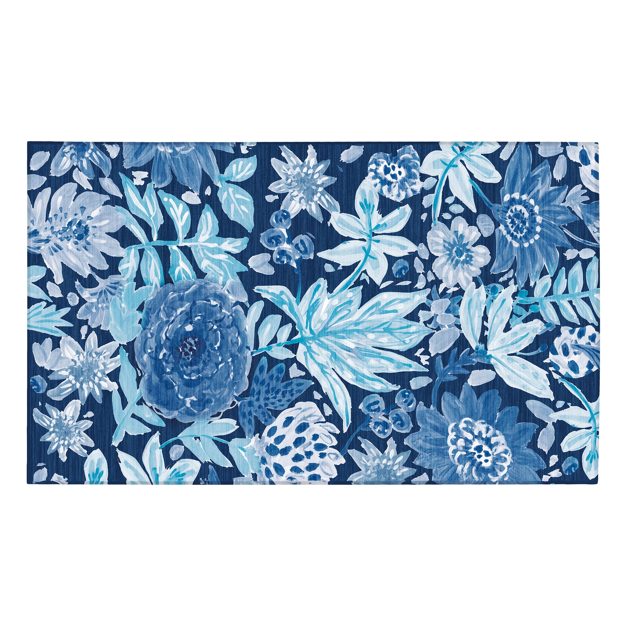 Floral Bloom Blue Washable Rug