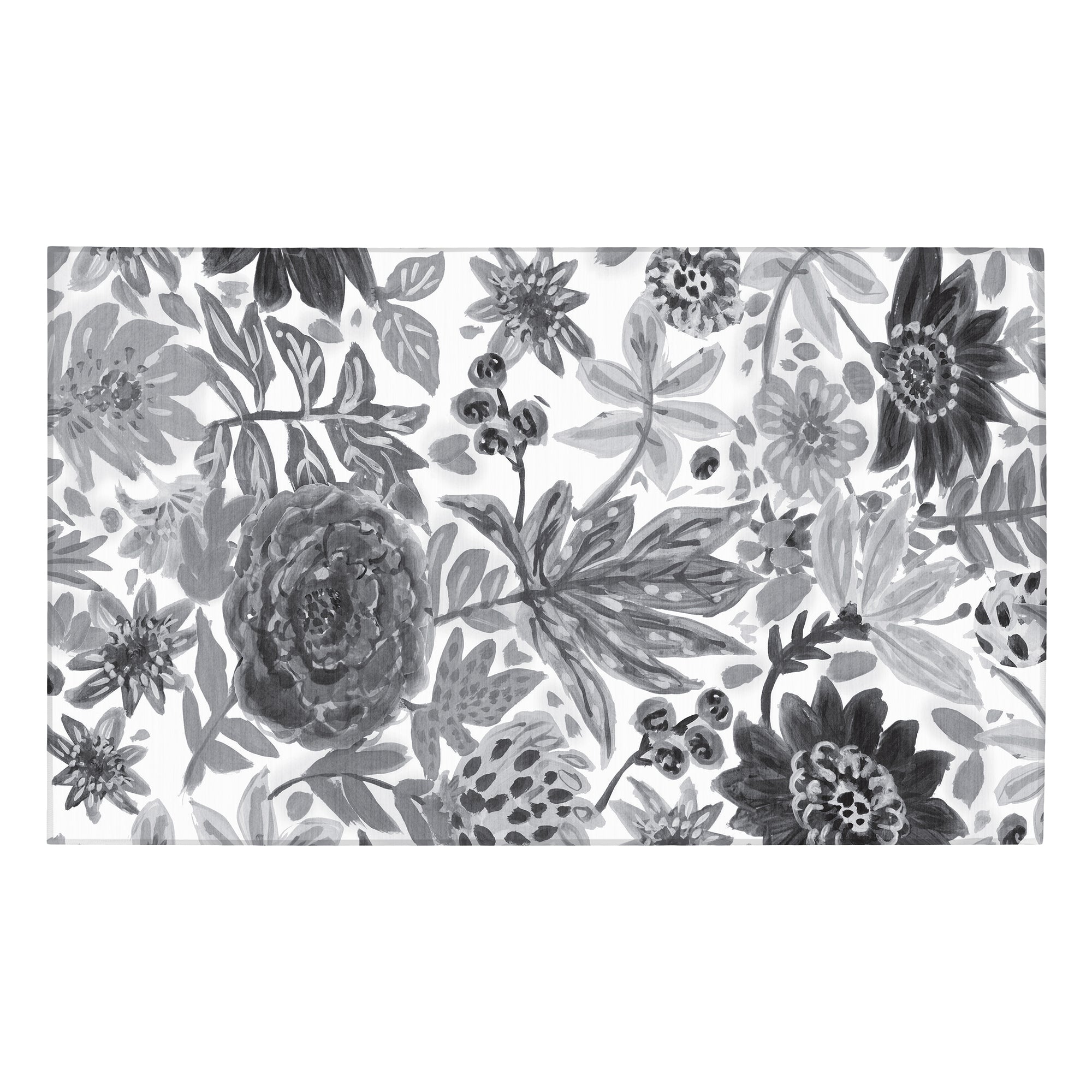 Floral Bloom Grey Kitchen Washable Rug