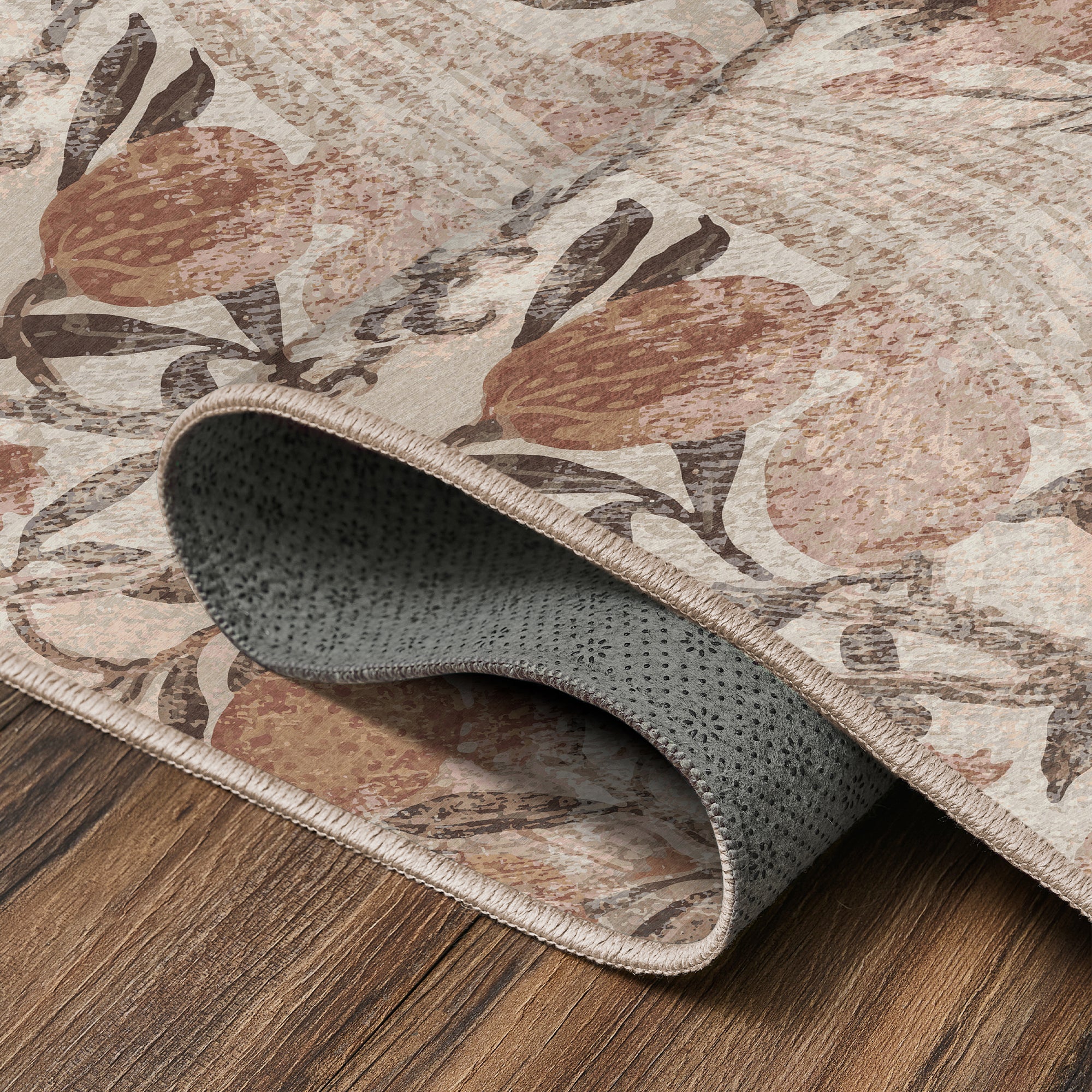 Eden Floral Brown Bathroom Machine Washable Rug