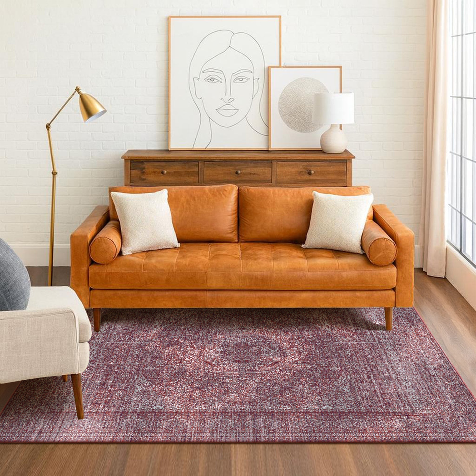 Tabriz Mirage Burgundy Bathroom Machine Washable Rug