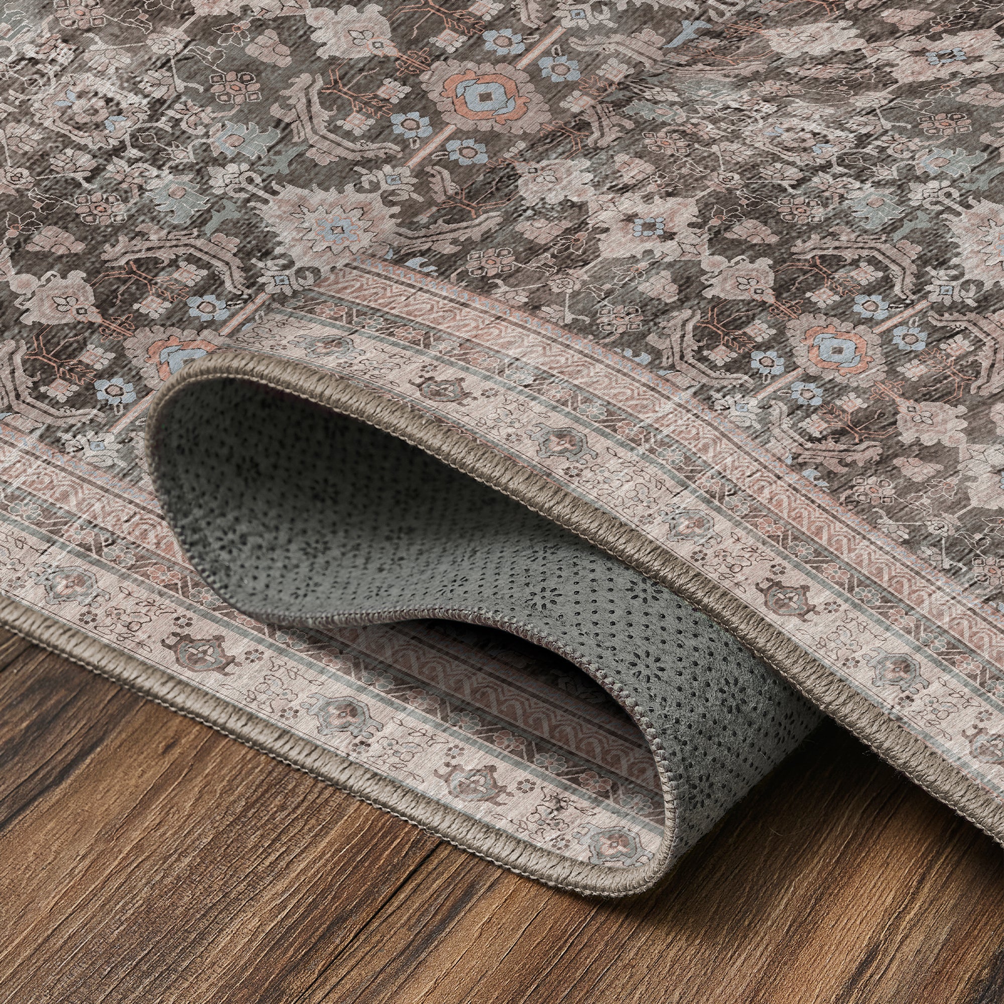 Verdelle Taupe Kitchen Machine Washable Rug