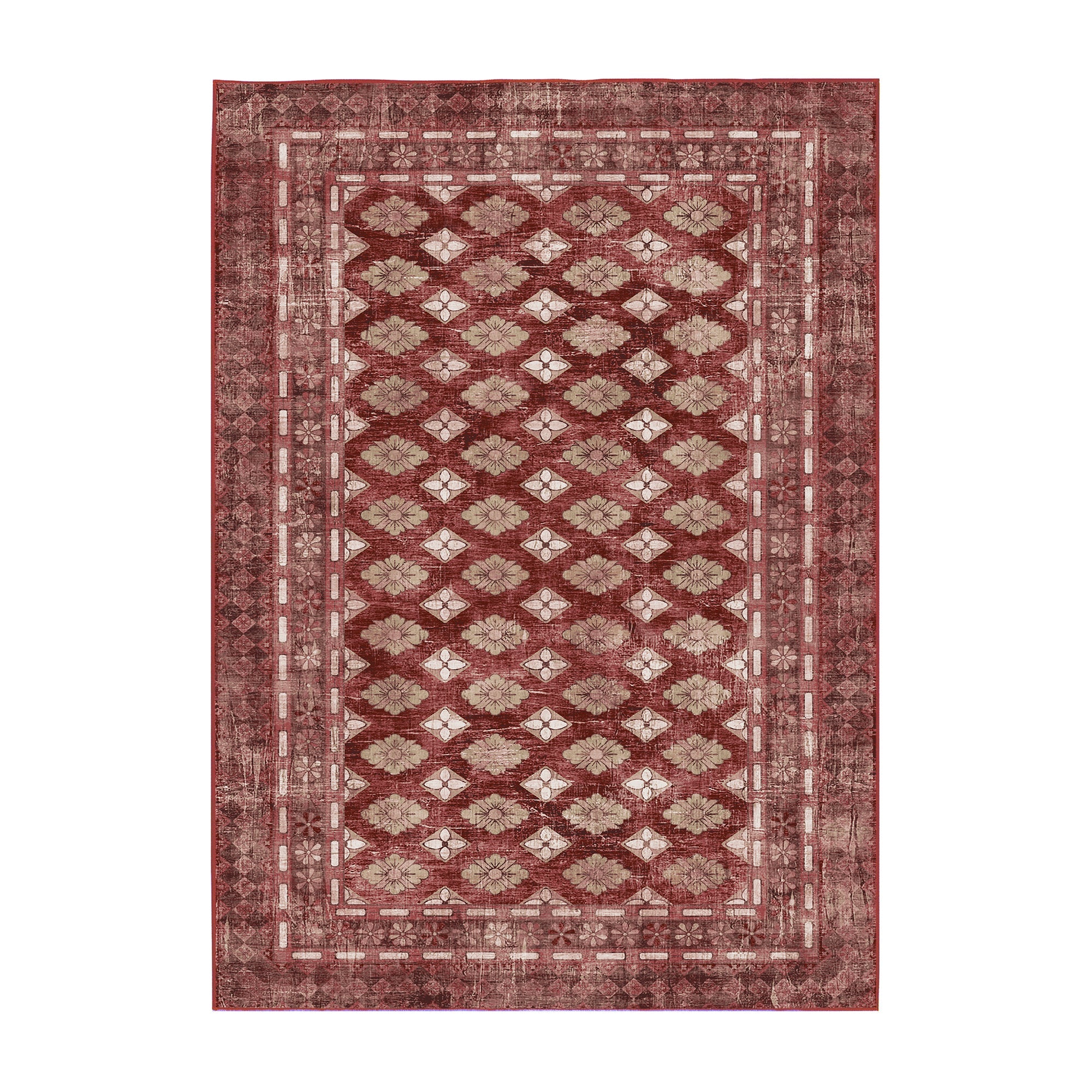 Elara Rouge Bathroom Machine Washable Rug