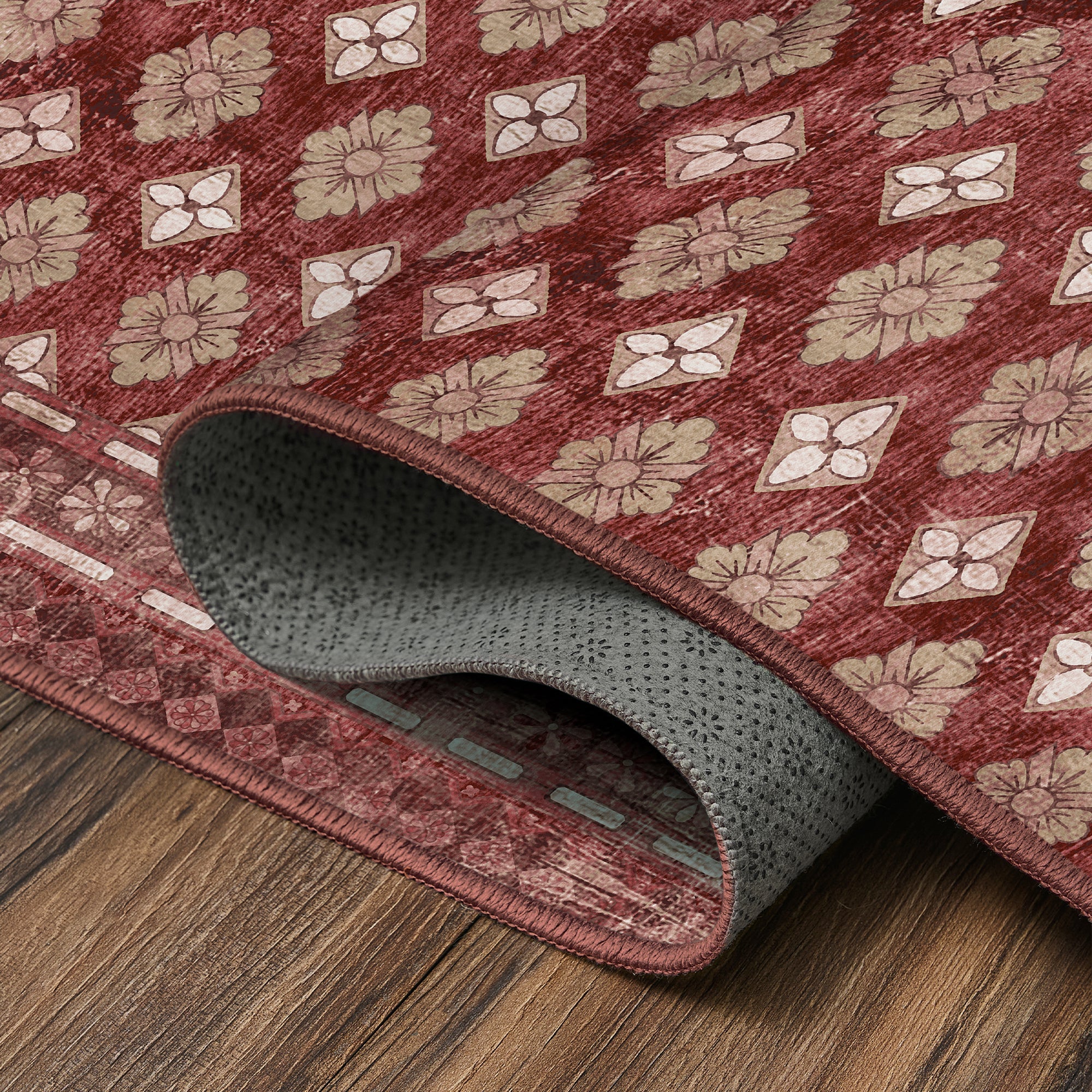 Elara Rouge Bathroom Machine Washable Rug