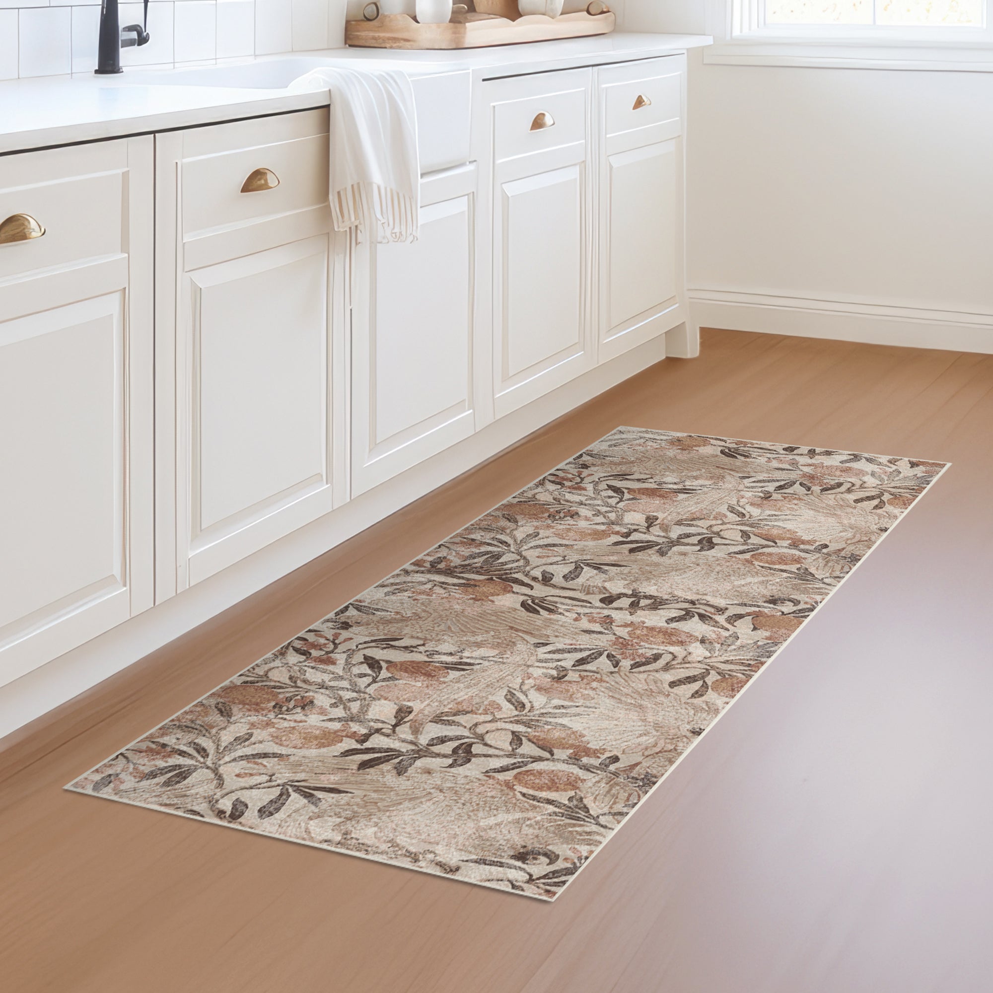 Eden Floral Brown Bathroom Machine Washable Rug