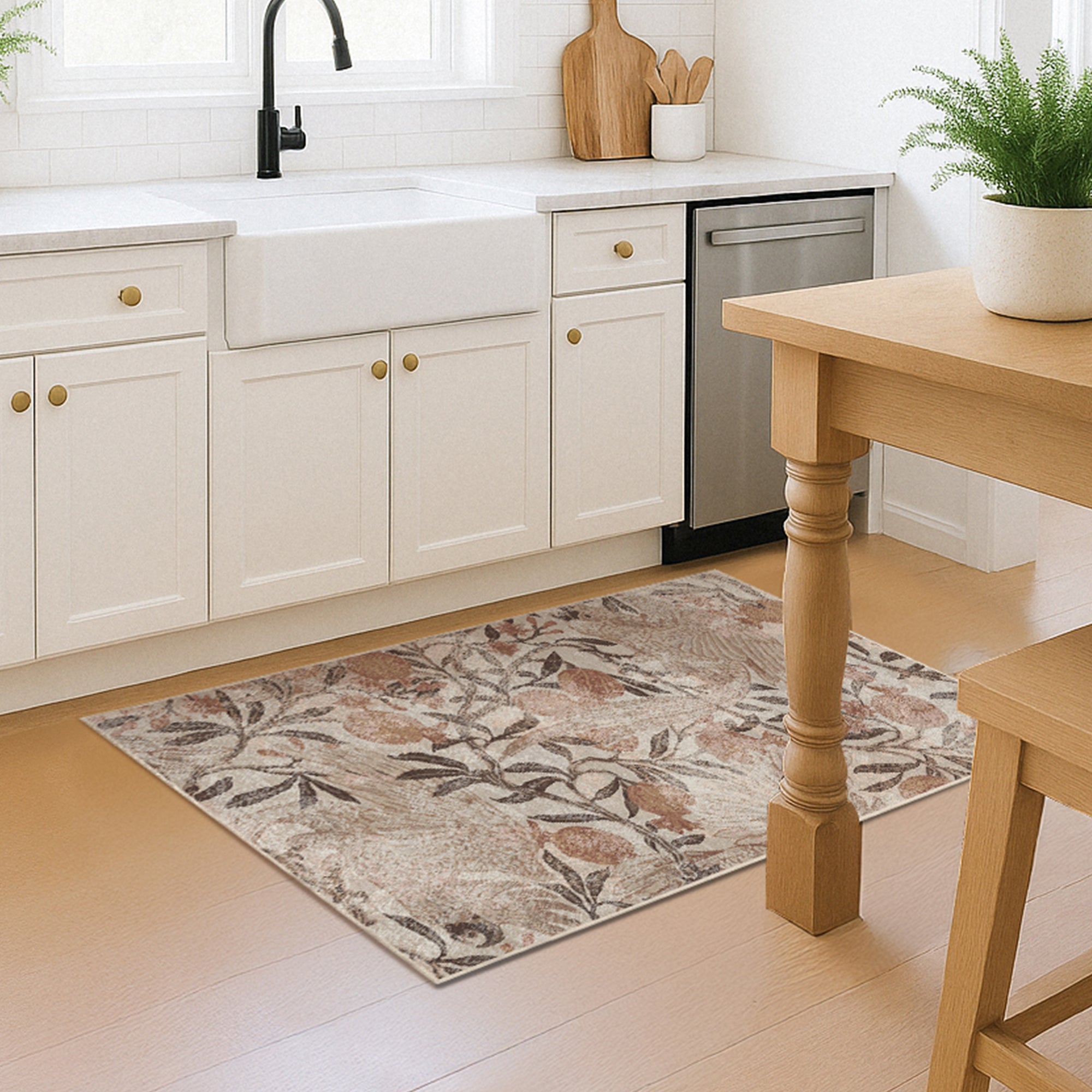 Eden Floral Brown Kitchen Machine Washable Rug