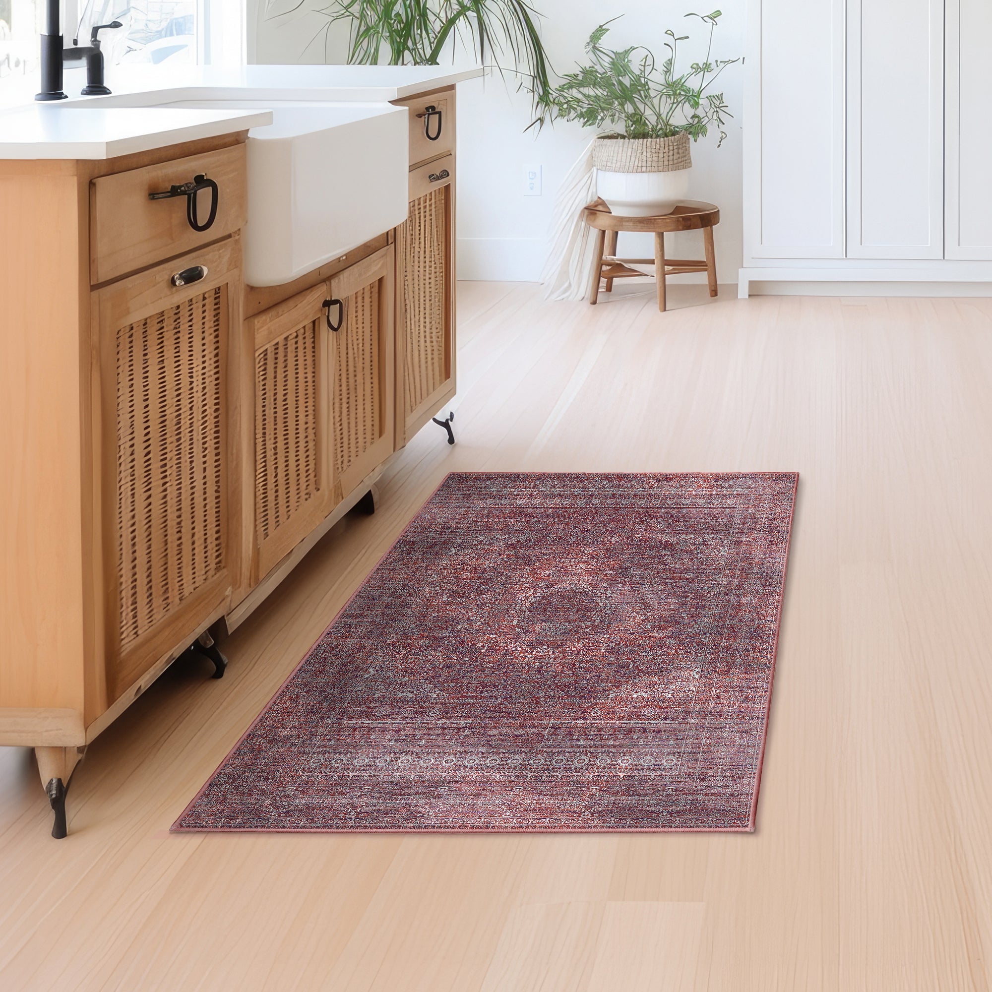 Tabriz Mirage Burgundy Dining Room Machine Washable Rug