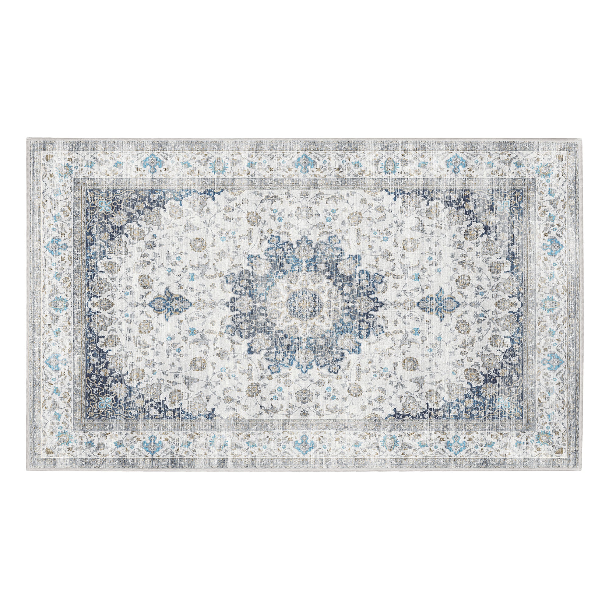 Vespera Medallion Silver Machine Washable Rug