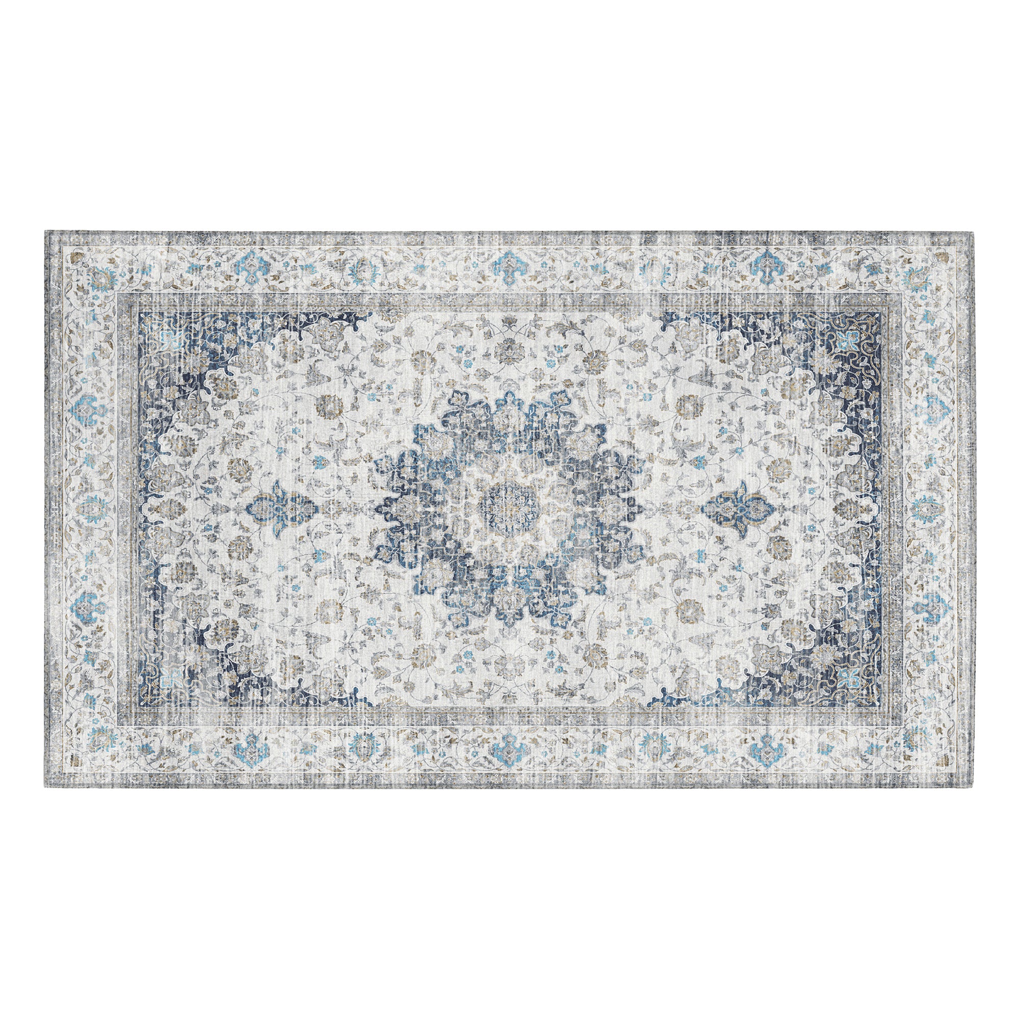 Vespera Medallion Silver Machine Washable Rug
