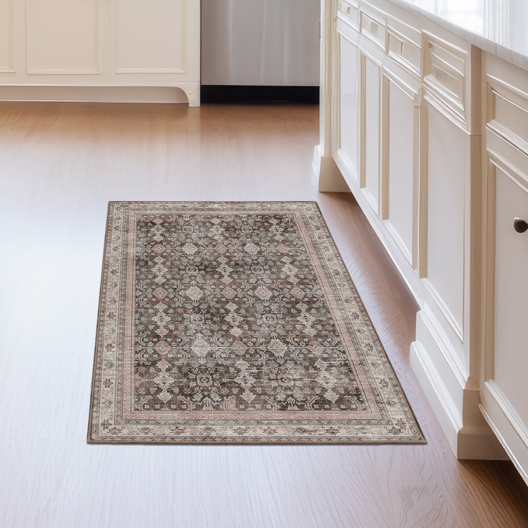 Verdelle Taupe Bathroom Machine Washable Rug