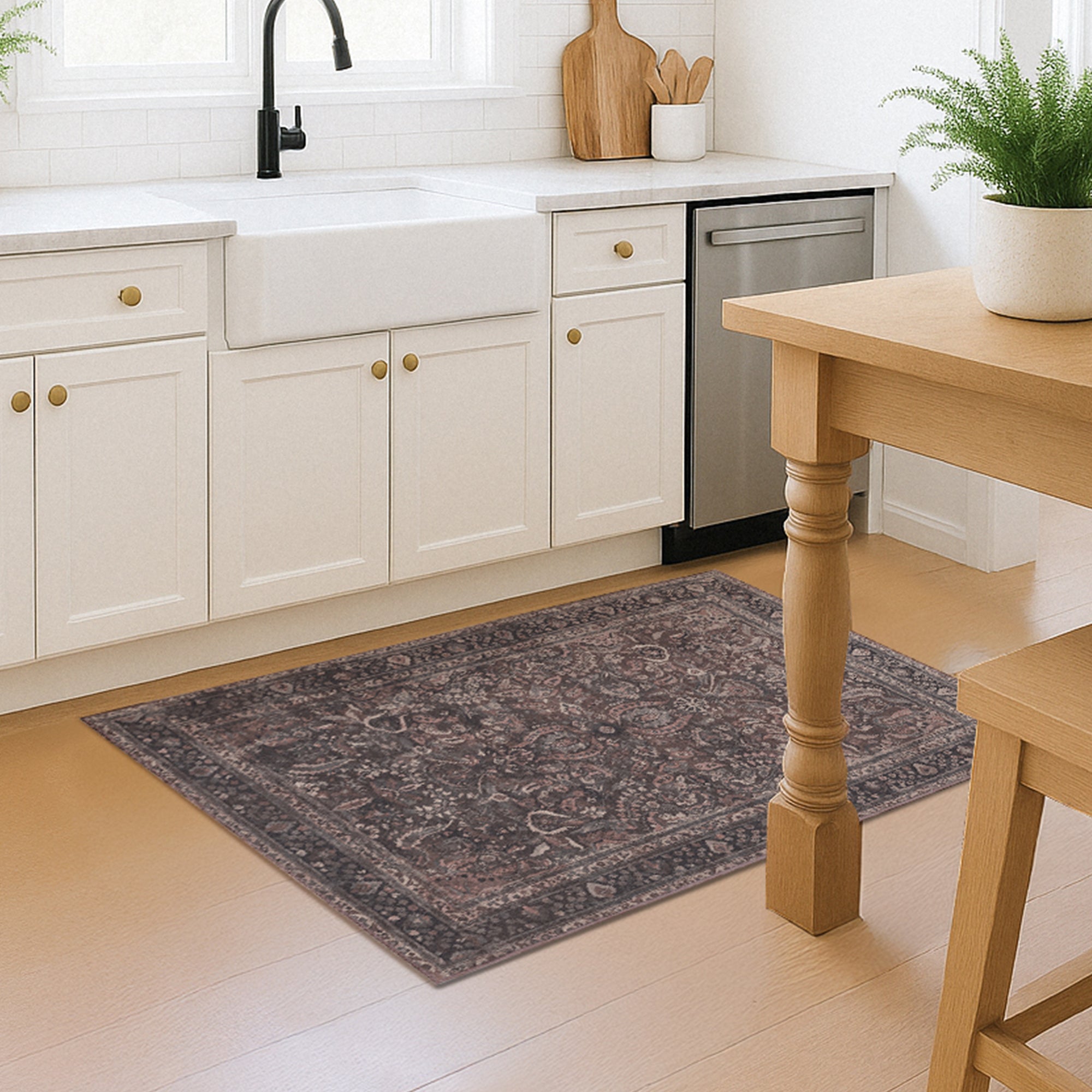 Oriana Ember Dining Room Machine Washable Rug