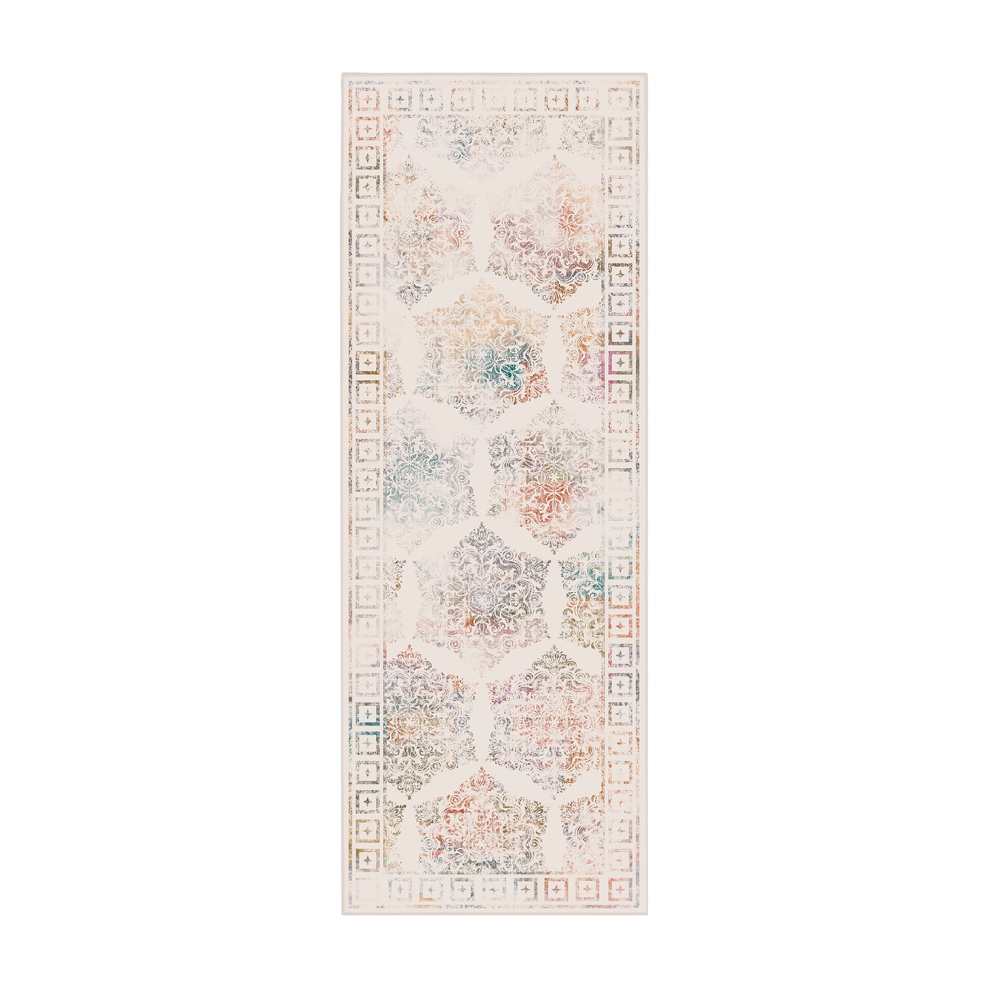 Delilah Damask Cream Machine Washable Rug