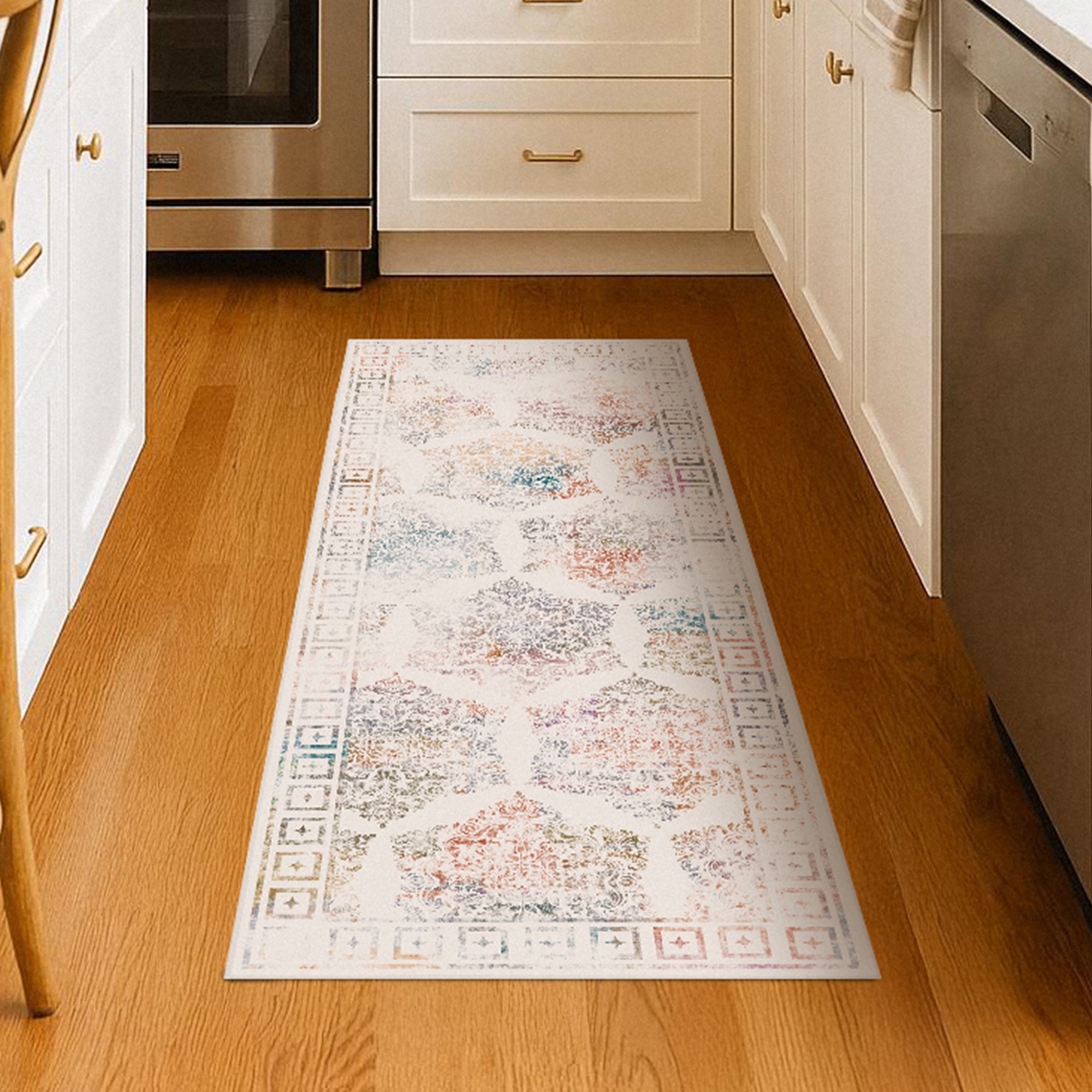 Delilah Damask Cream Machine Washable Rug