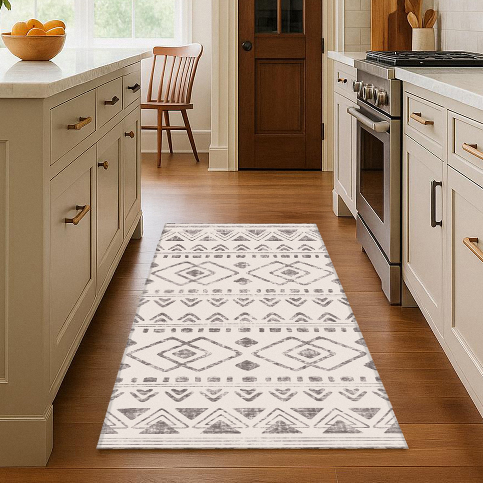 Ebony Distressed Tribal Beige Machine Washable Rug