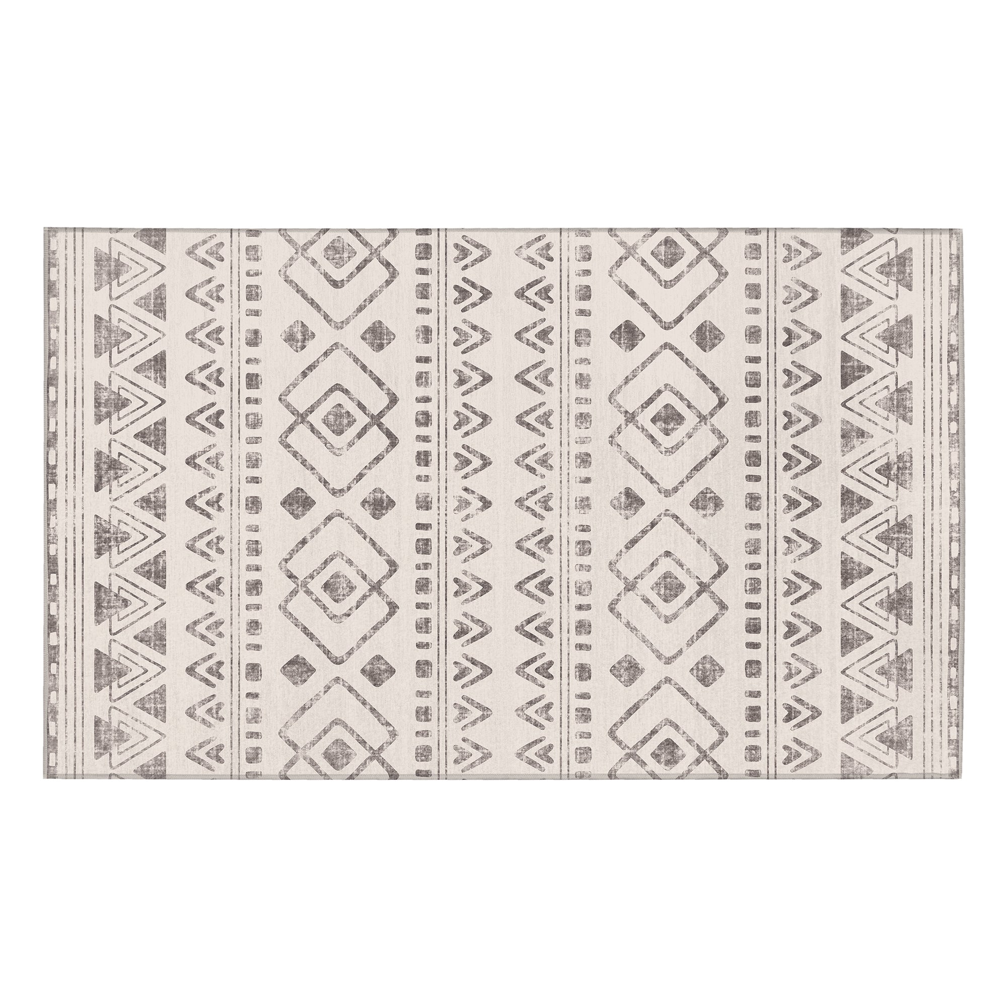Ebony Distressed Tribal Beige Machine Washable Rug