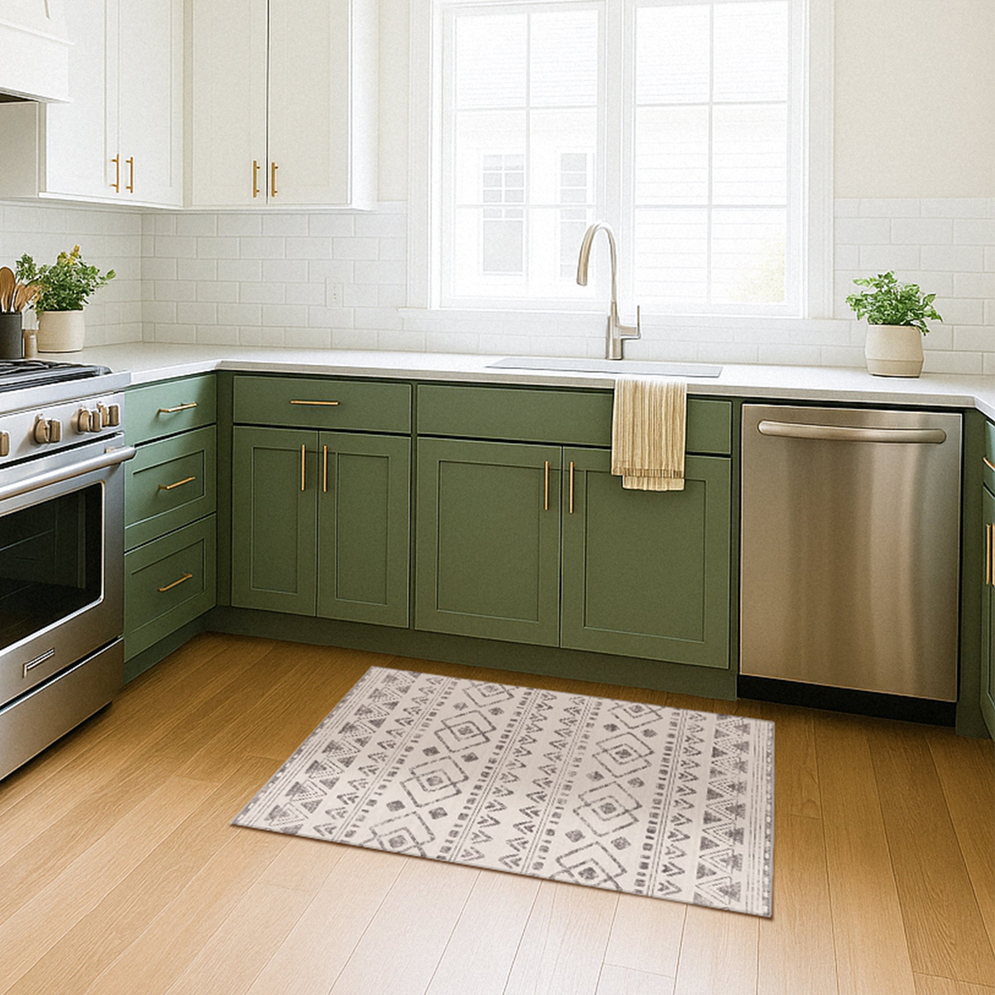 Ebony Distressed Tribal Beige Machine Washable Rug