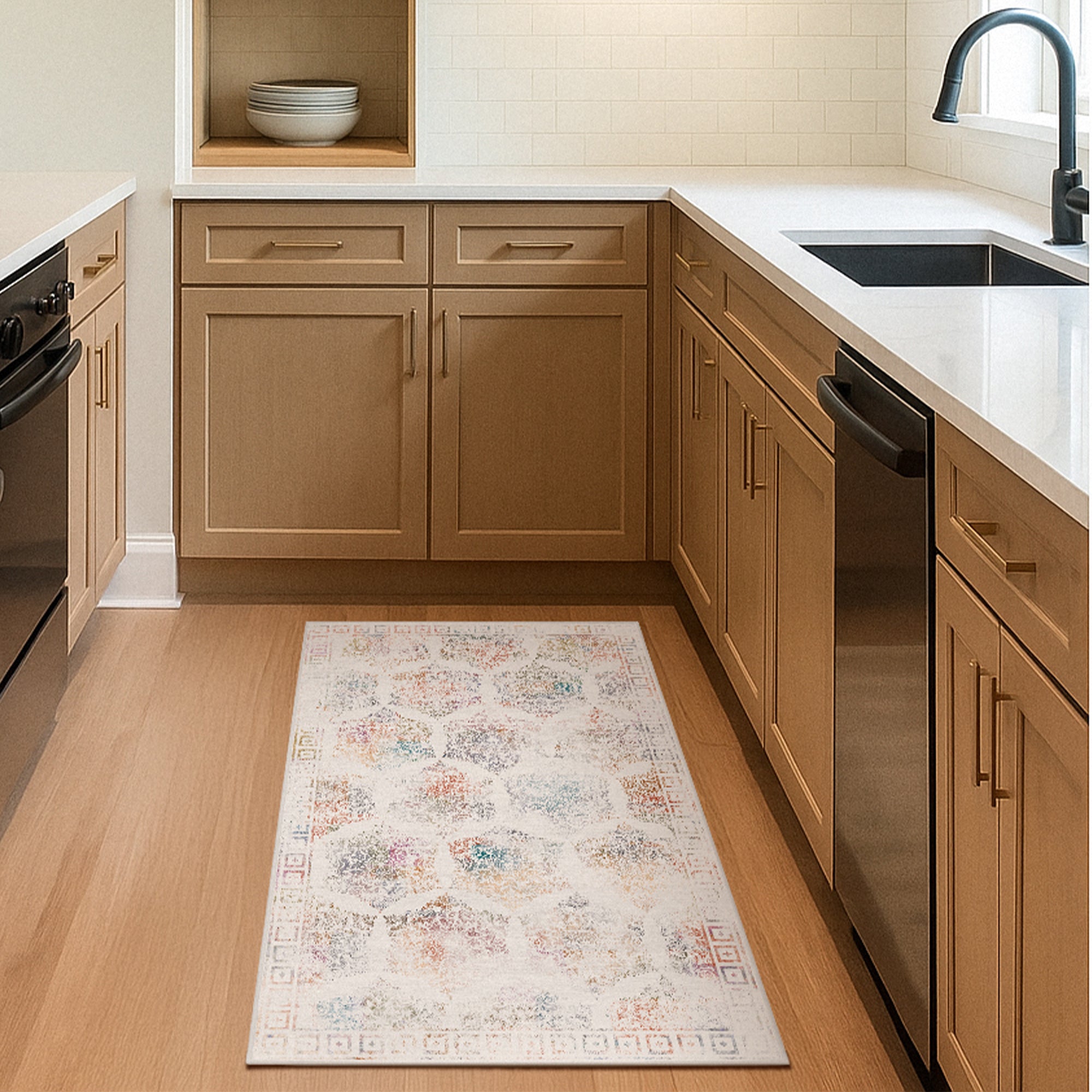 Delilah Damask Cream Machine Washable Rug