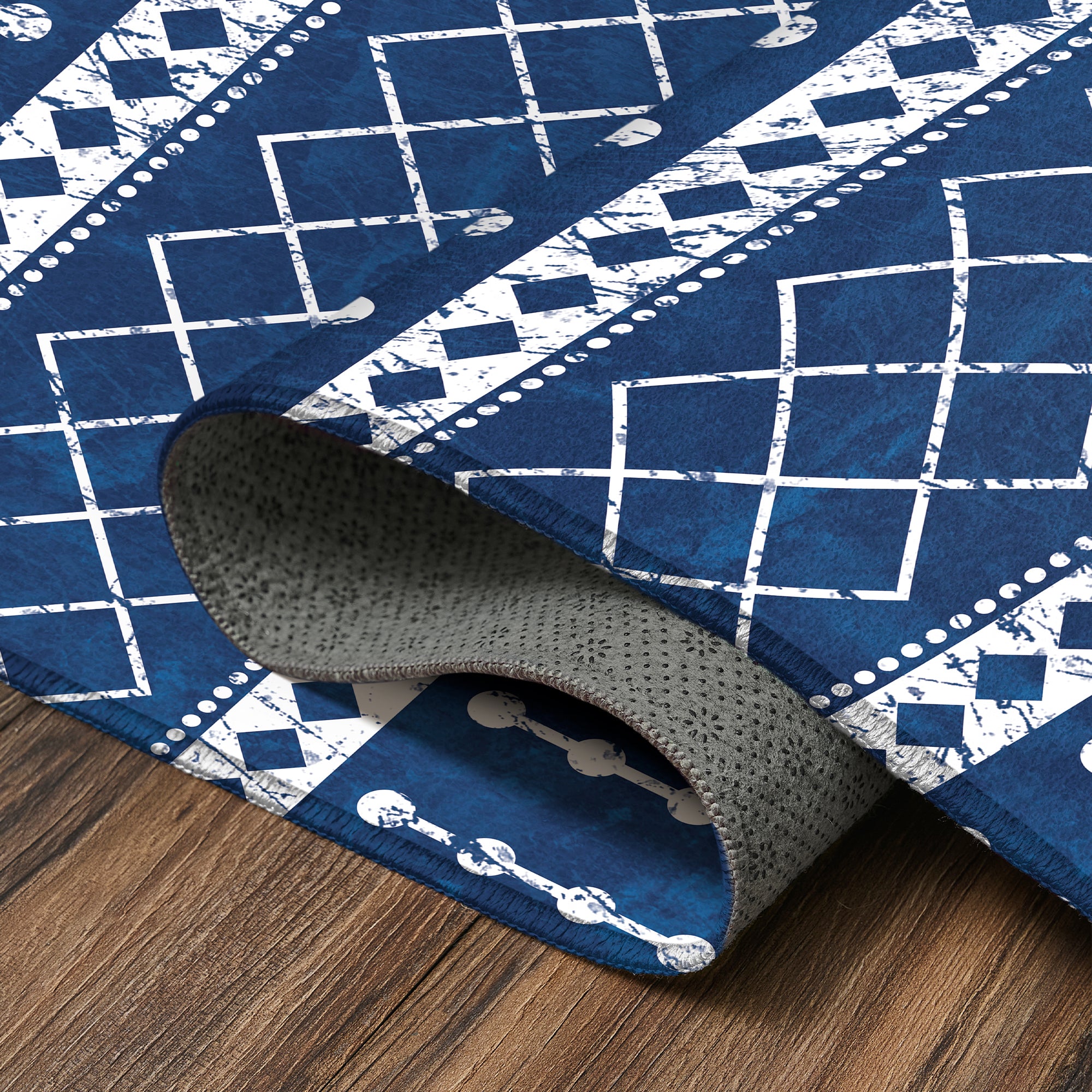 Amelia Moroccan Blue White Machine Washable Rug