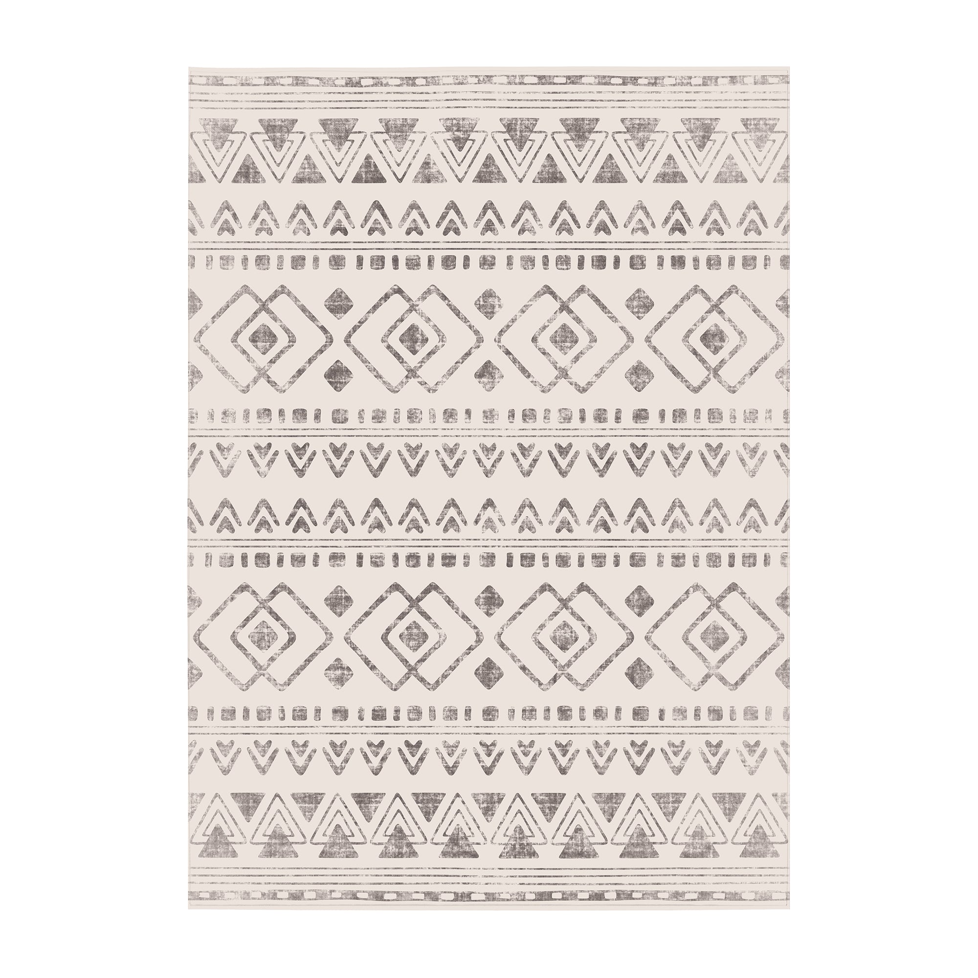 Ebony Distressed Tribal Beige Machine Washable Rug