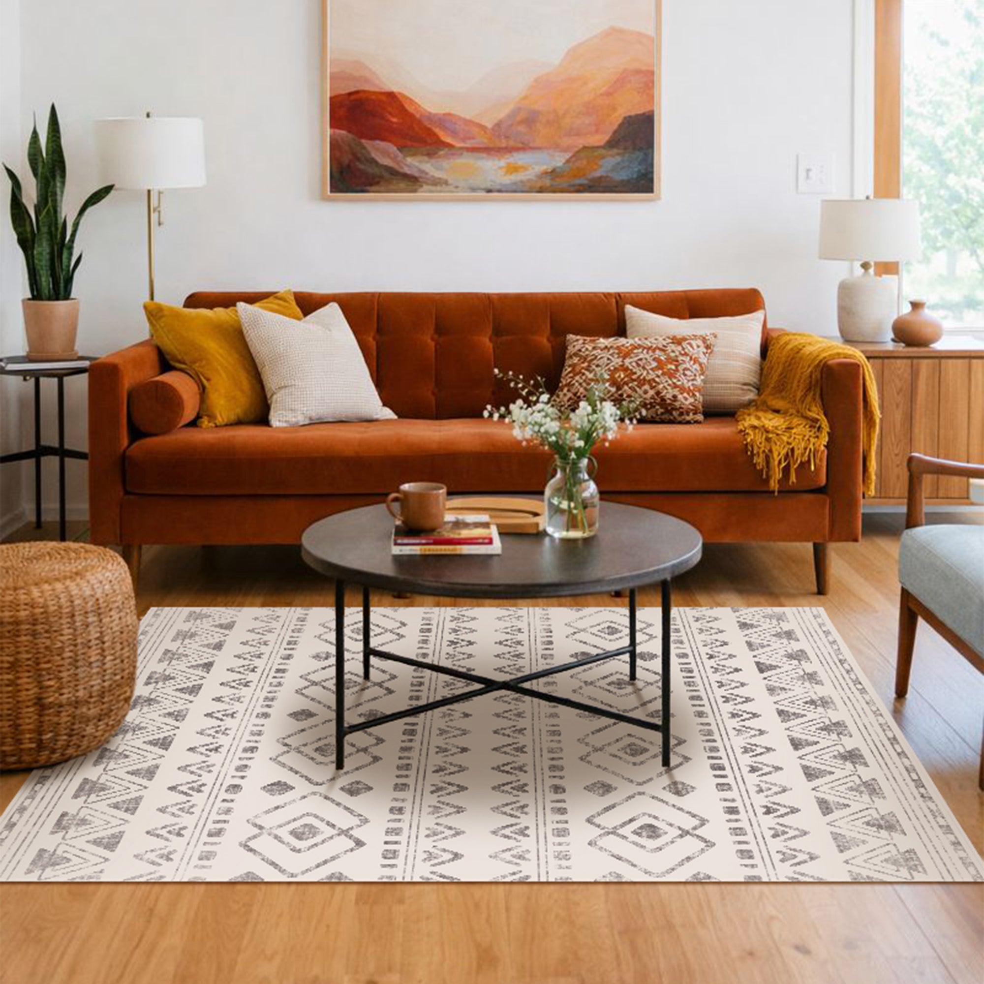 Ebony Distressed Tribal Beige Machine Washable Rug