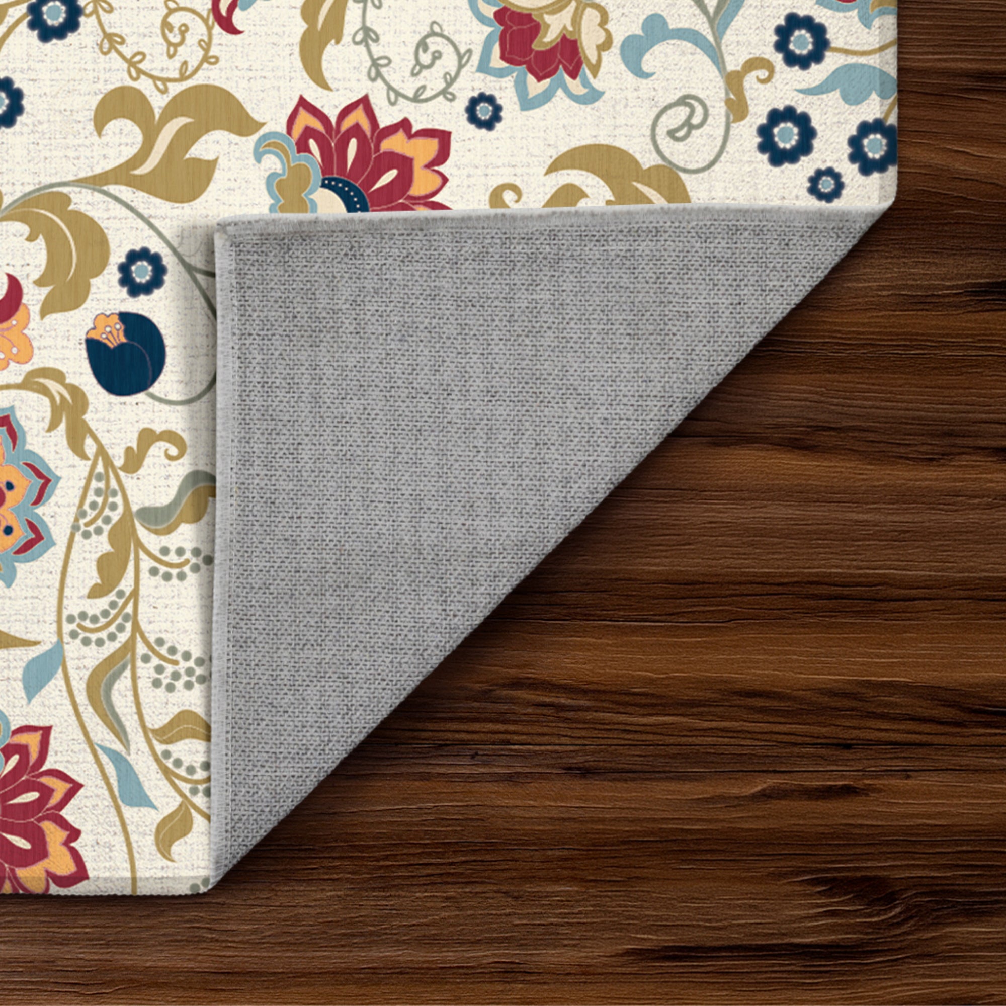 Zinnea Floral Red Blue Machine Washable Rug