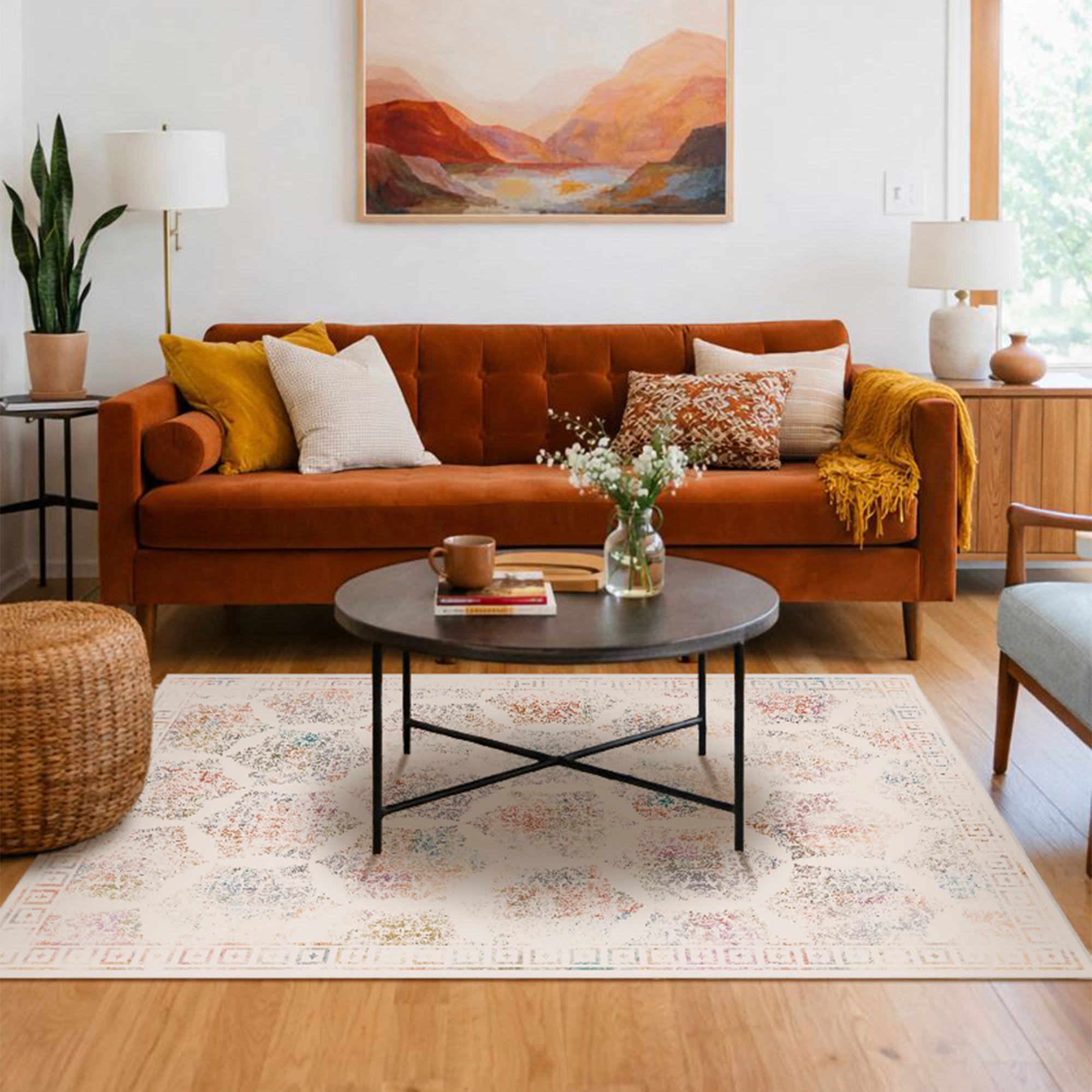 Delilah Damask Cream Machine Washable Rug