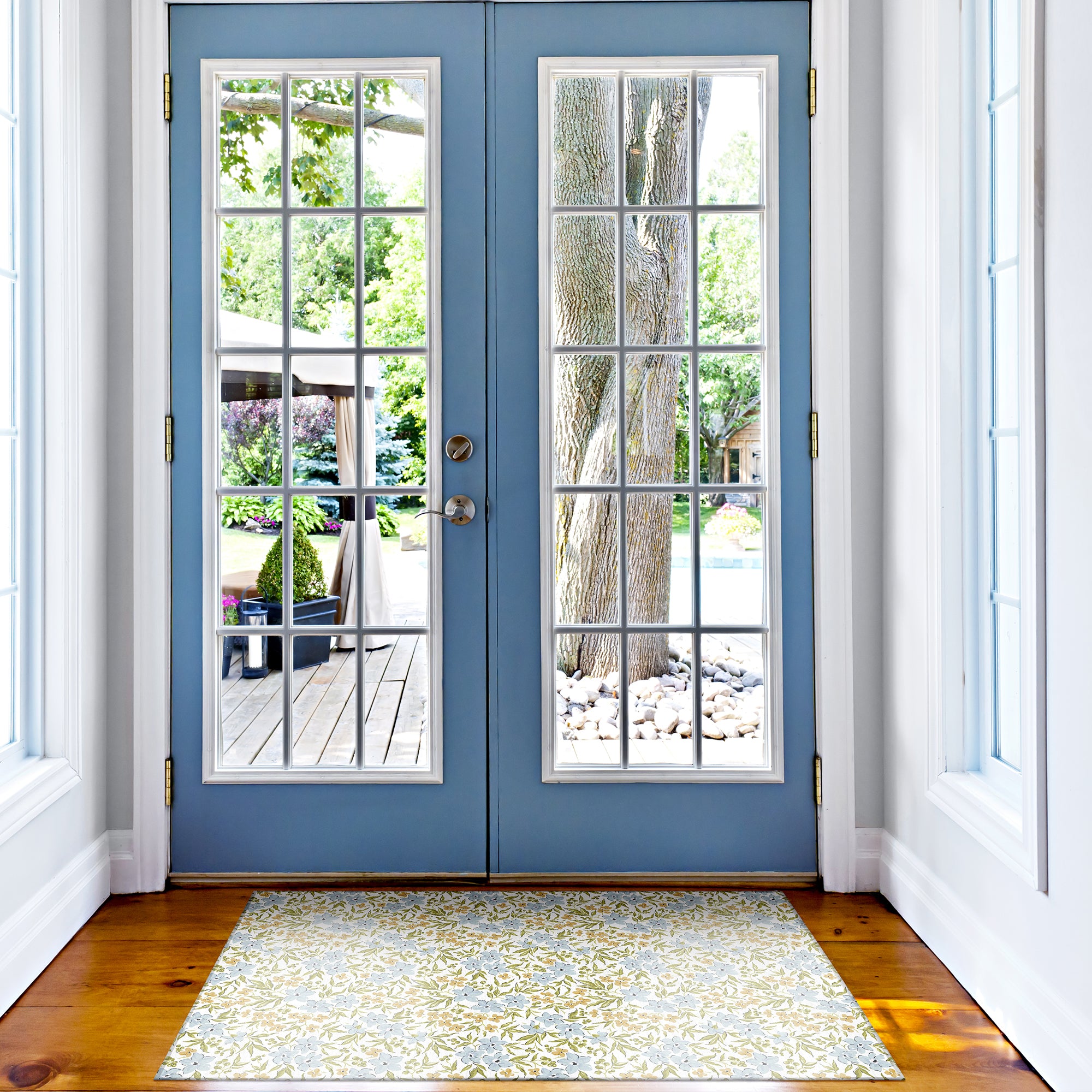 Eloise Floral Blue Machine Washable Rug