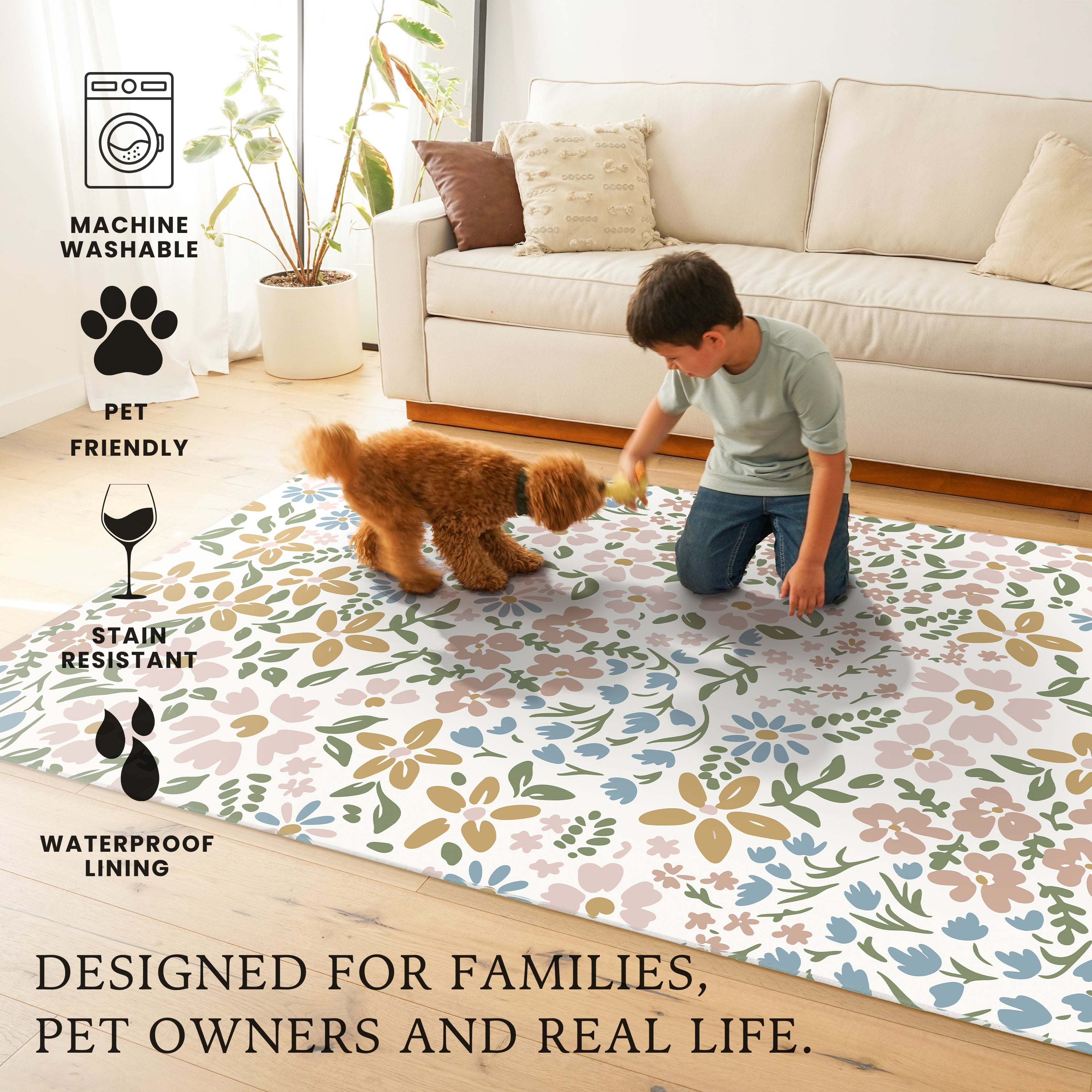 Clara Floral Multicolor Machine Washable Rug