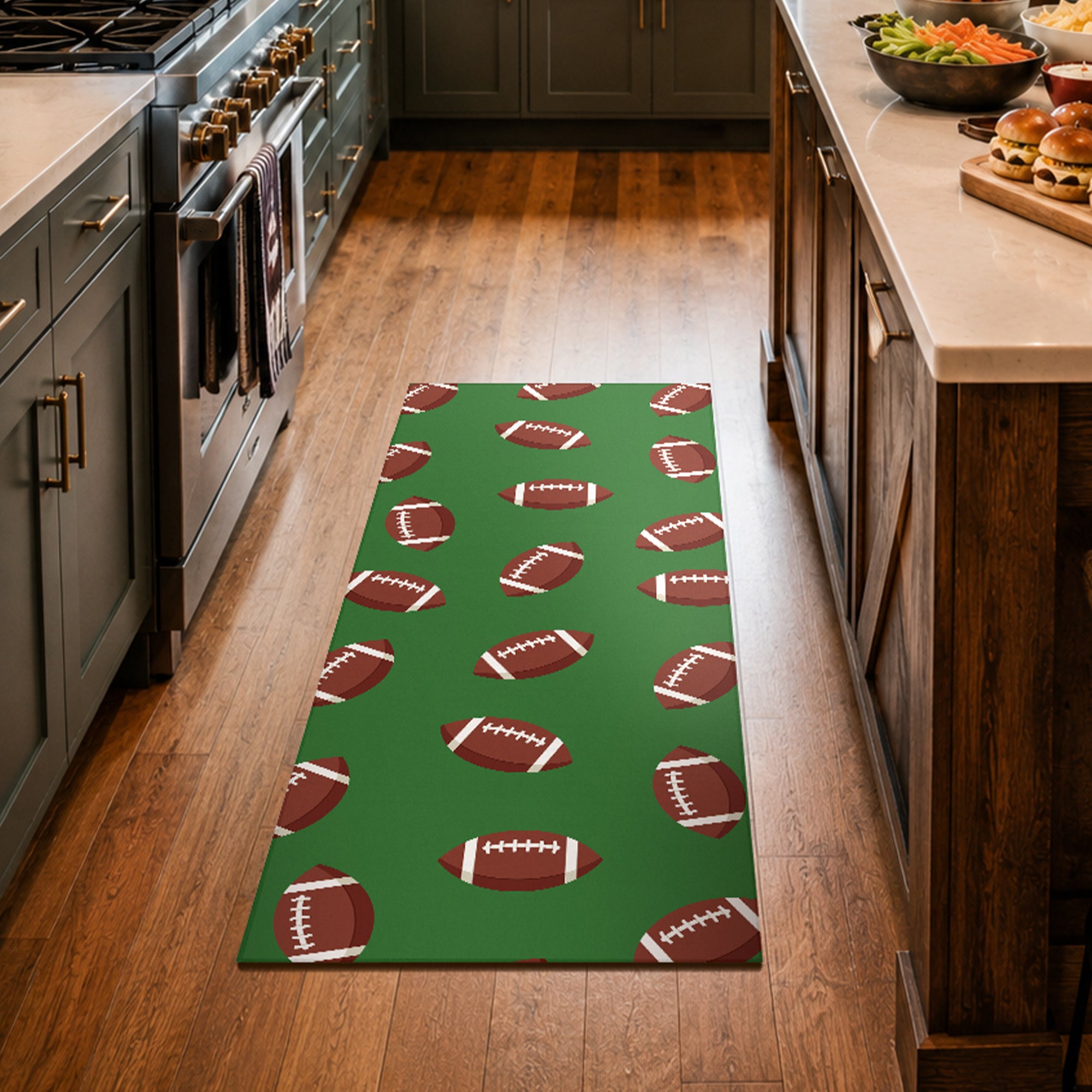 Football Pattern Green Machine Washable Rug