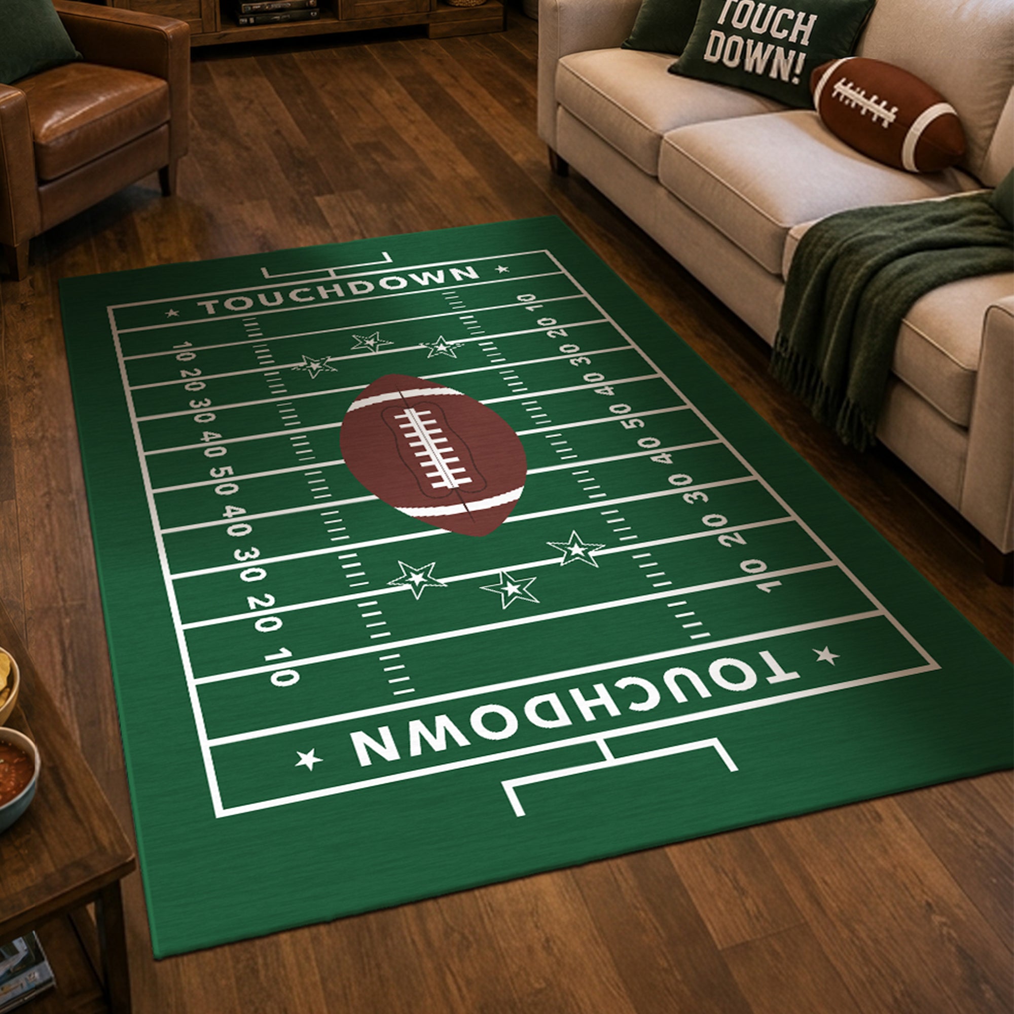 Football Touchdown Field Machine Washable Rug