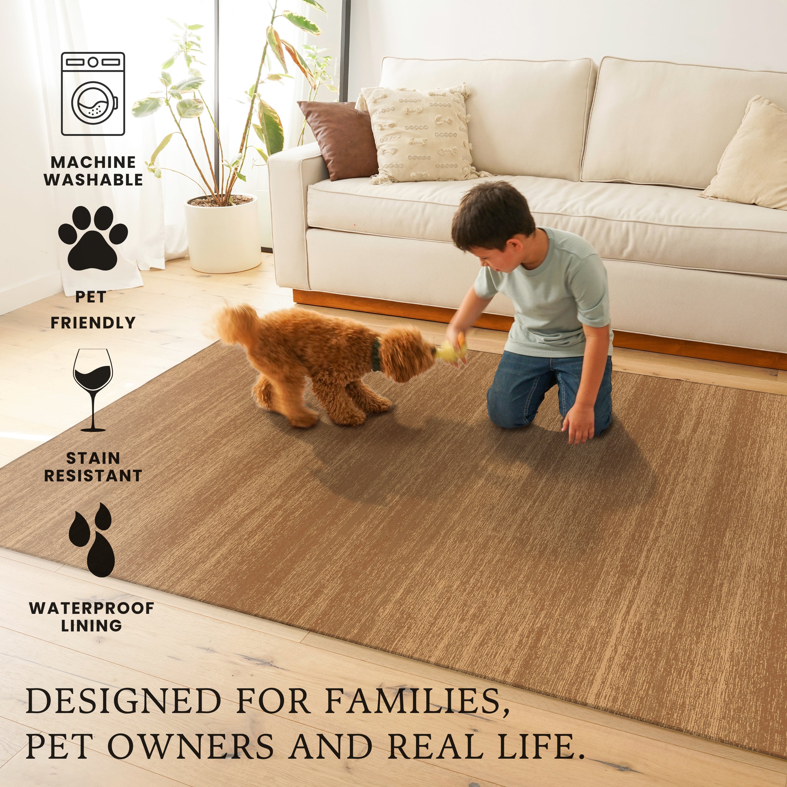 Solid Camel Machine Washable Rug