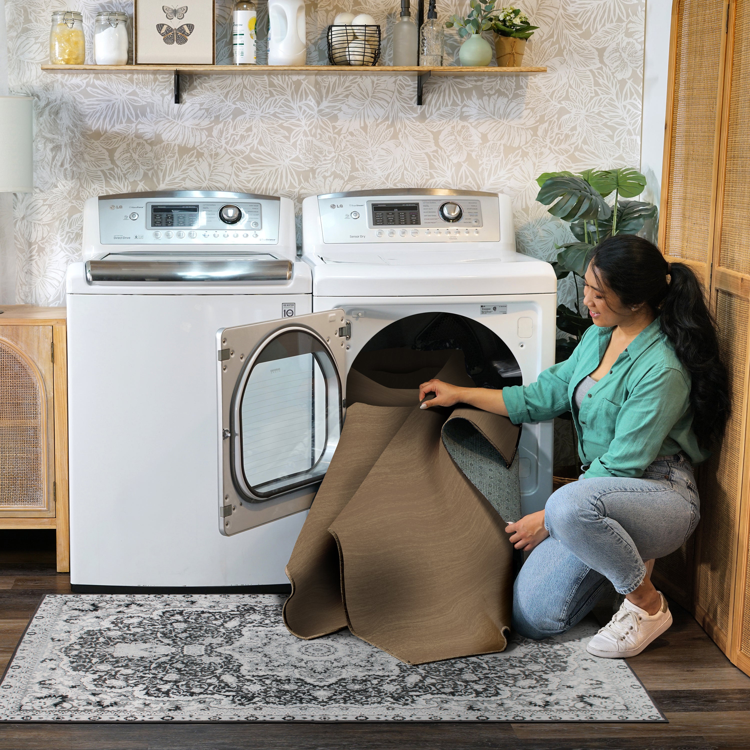 Solid Taupe Machine Washable Rug