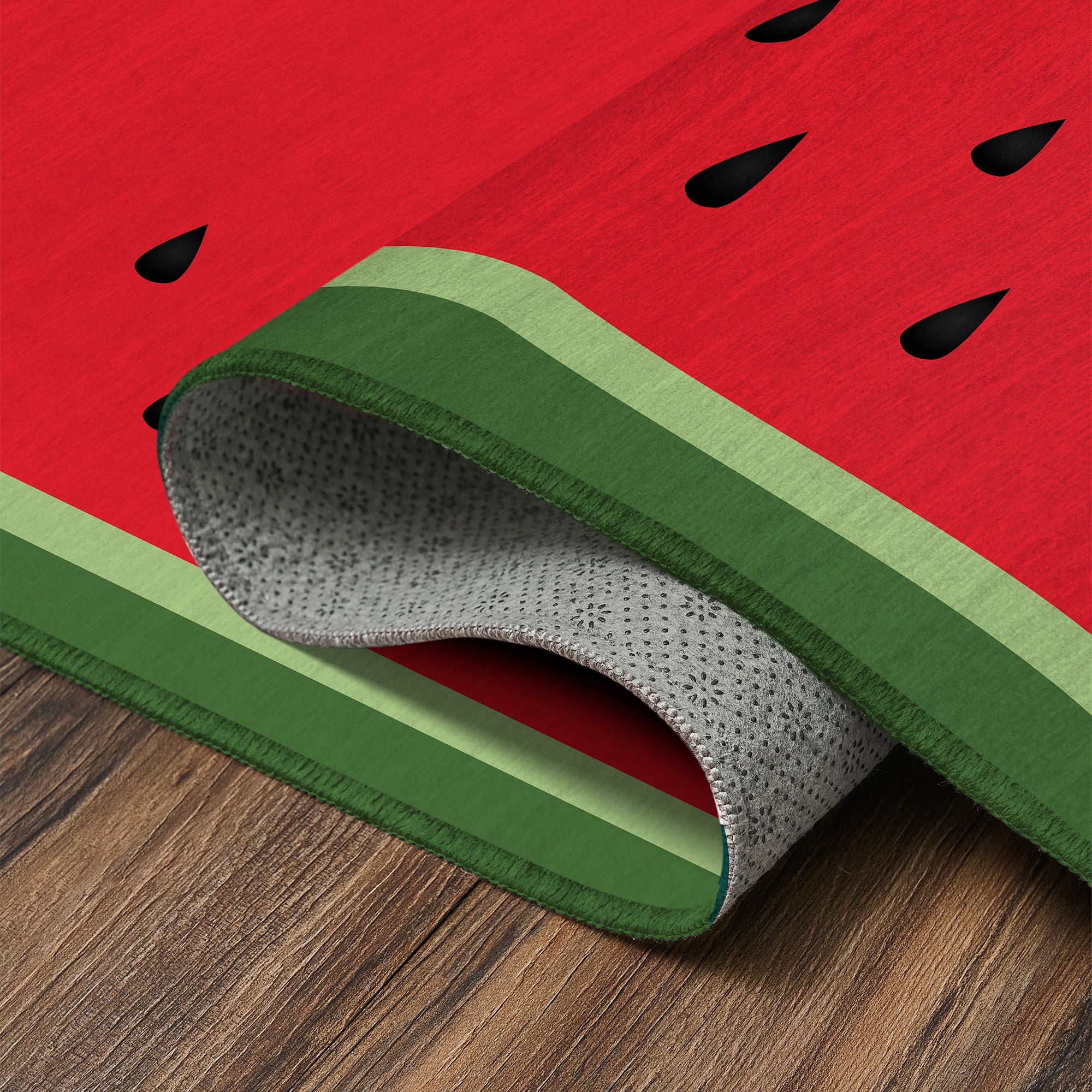 Watermelon Tray Red Green Black Machine Washable Rug
