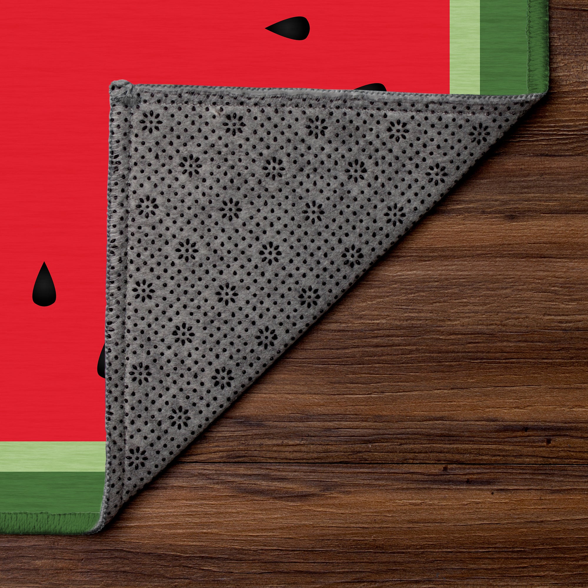 Watermelon Tray Red Green Black Machine Washable Rug