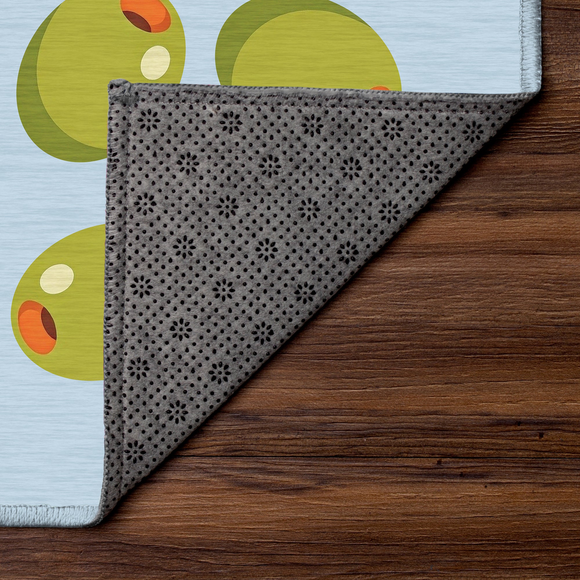 Stuffed Olives Green Light Blue Machine Washable Rug