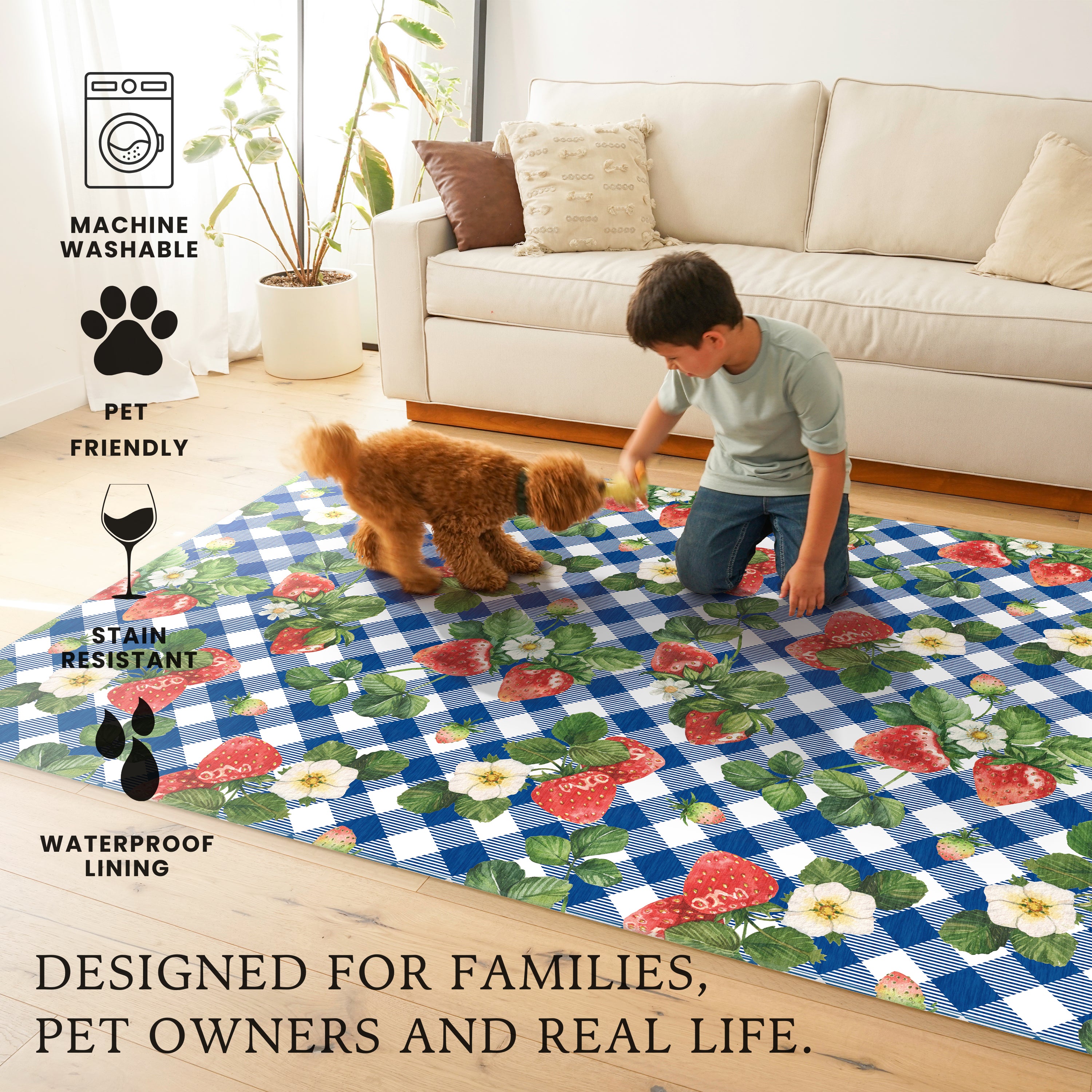 Berry Pattern Multicolored Machine Washable Rug