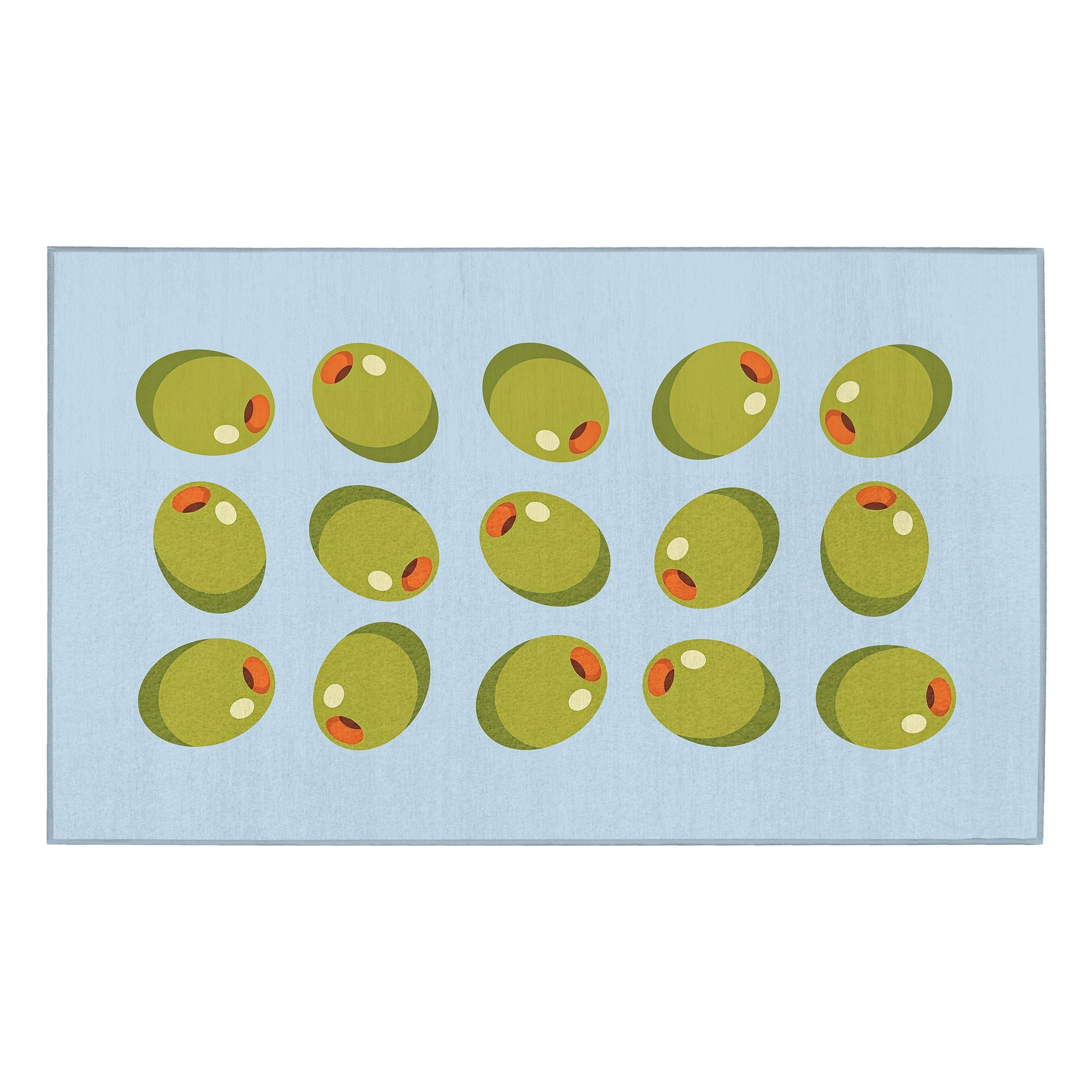 Stuffed Olives Green Light Blue Kitchen Washable Rug